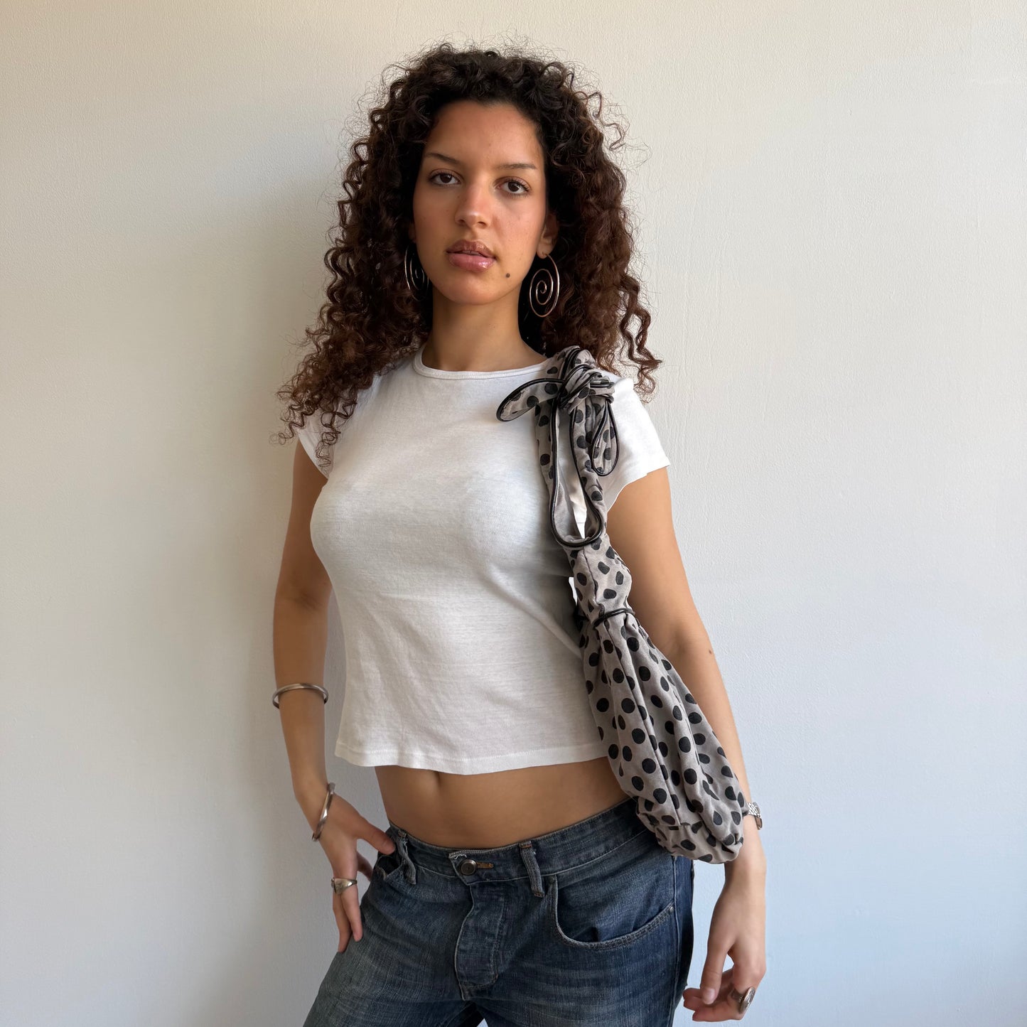Light khaki polka dot bag - OS