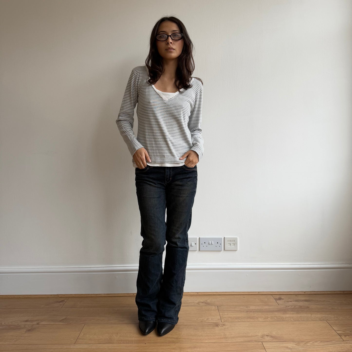 Grey striped long sleeve - Size M