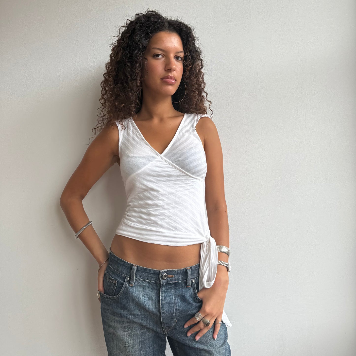 White stripe wrap top - Size S