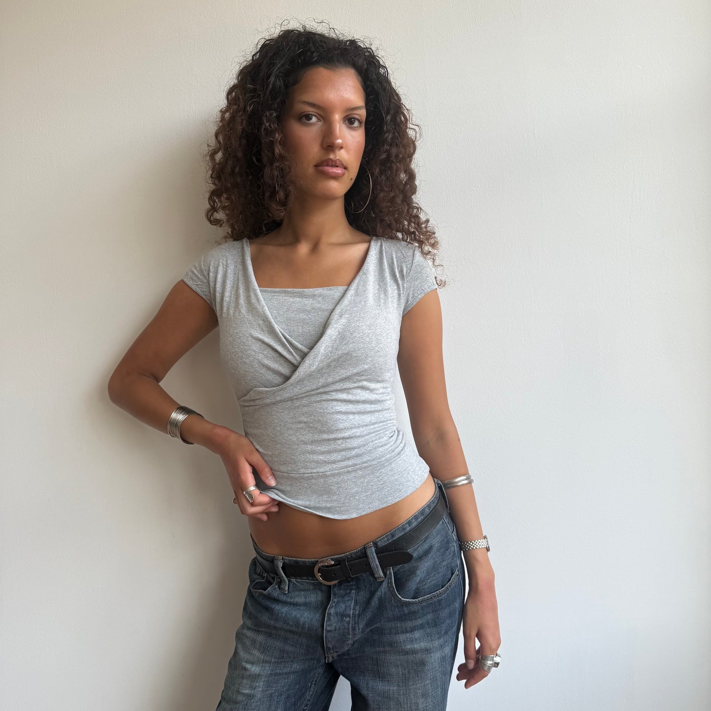 Grey wrap front top - Size S