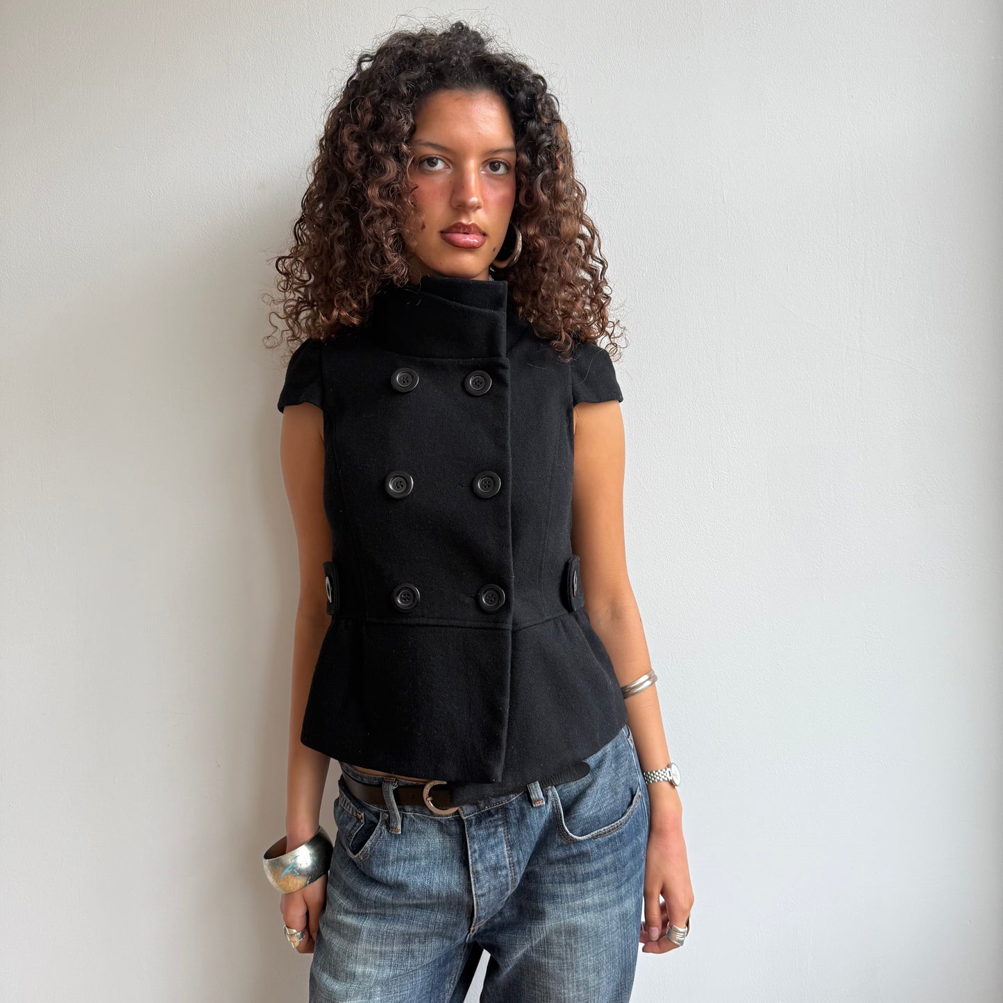 Black short sleeve peacoat - Size S