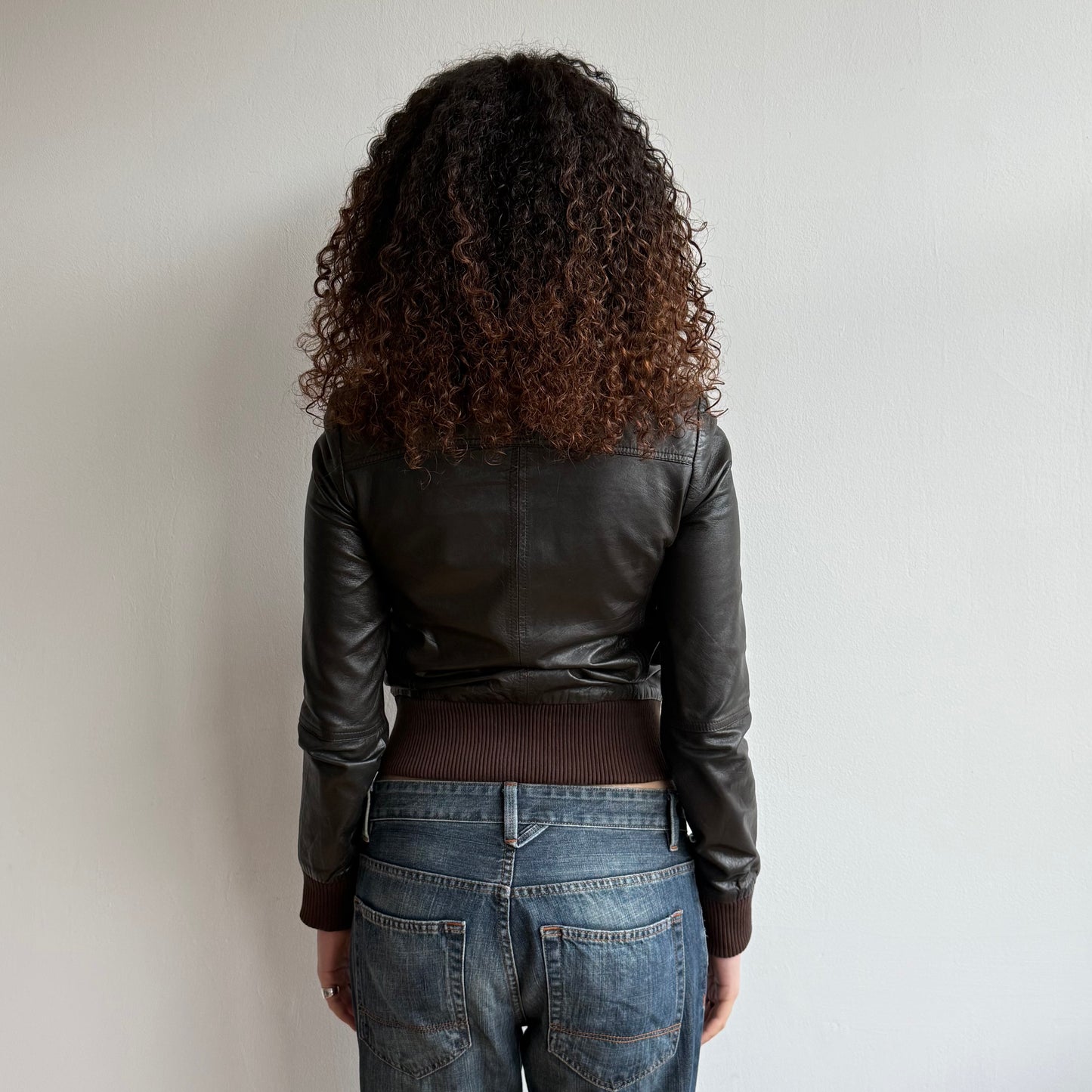 Brown leather jacket - Size S