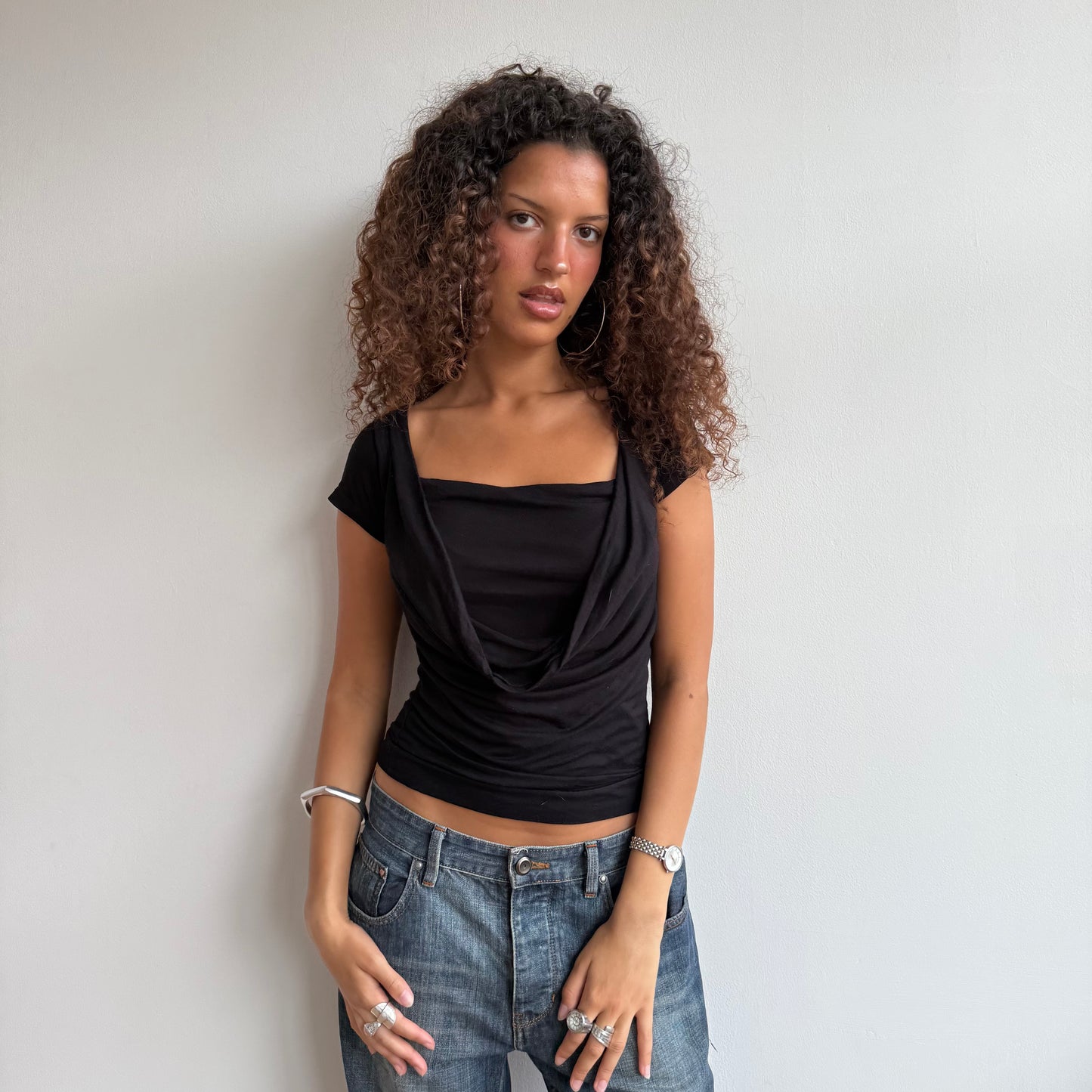 Black cowl front top - Size S