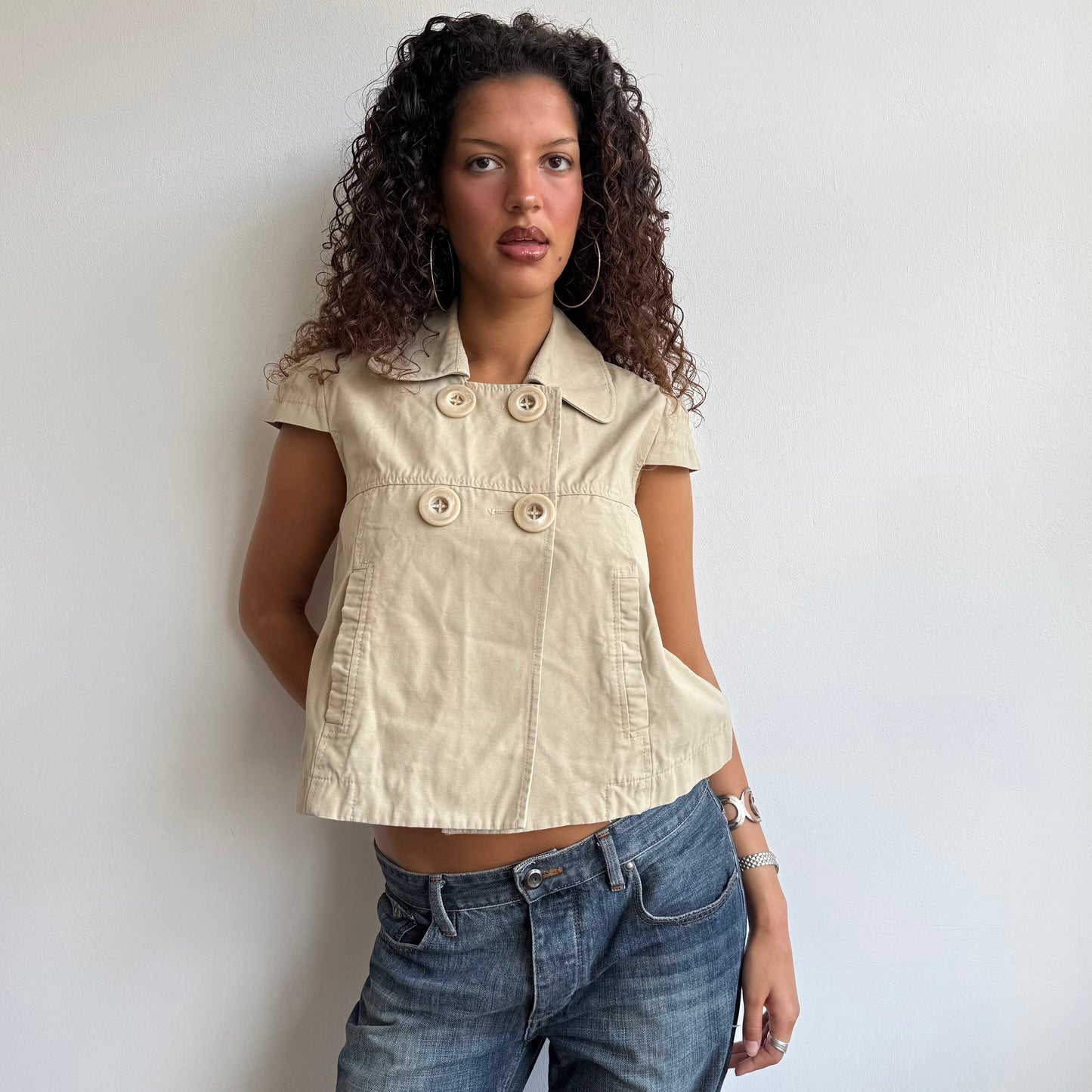 Beige short sleeve peacoat - Size M