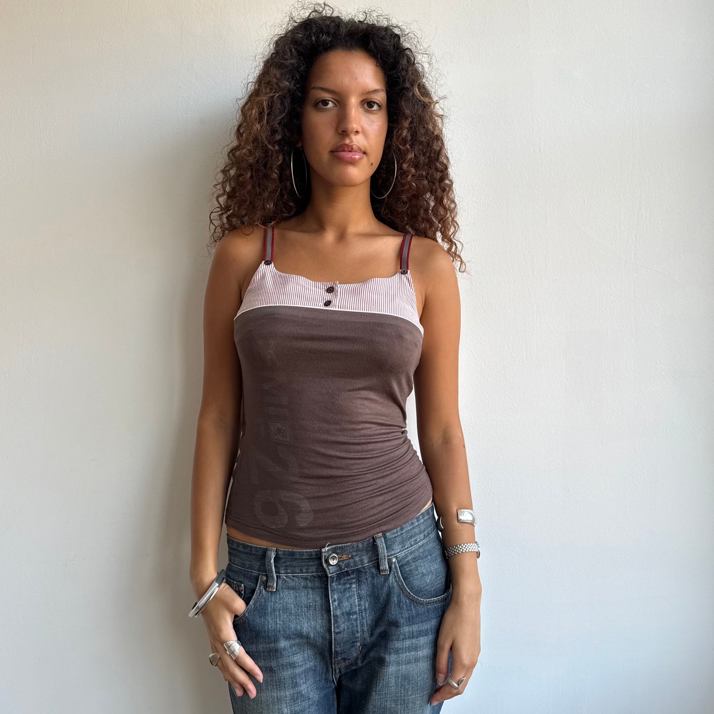 Brown stripe cami top - Size M