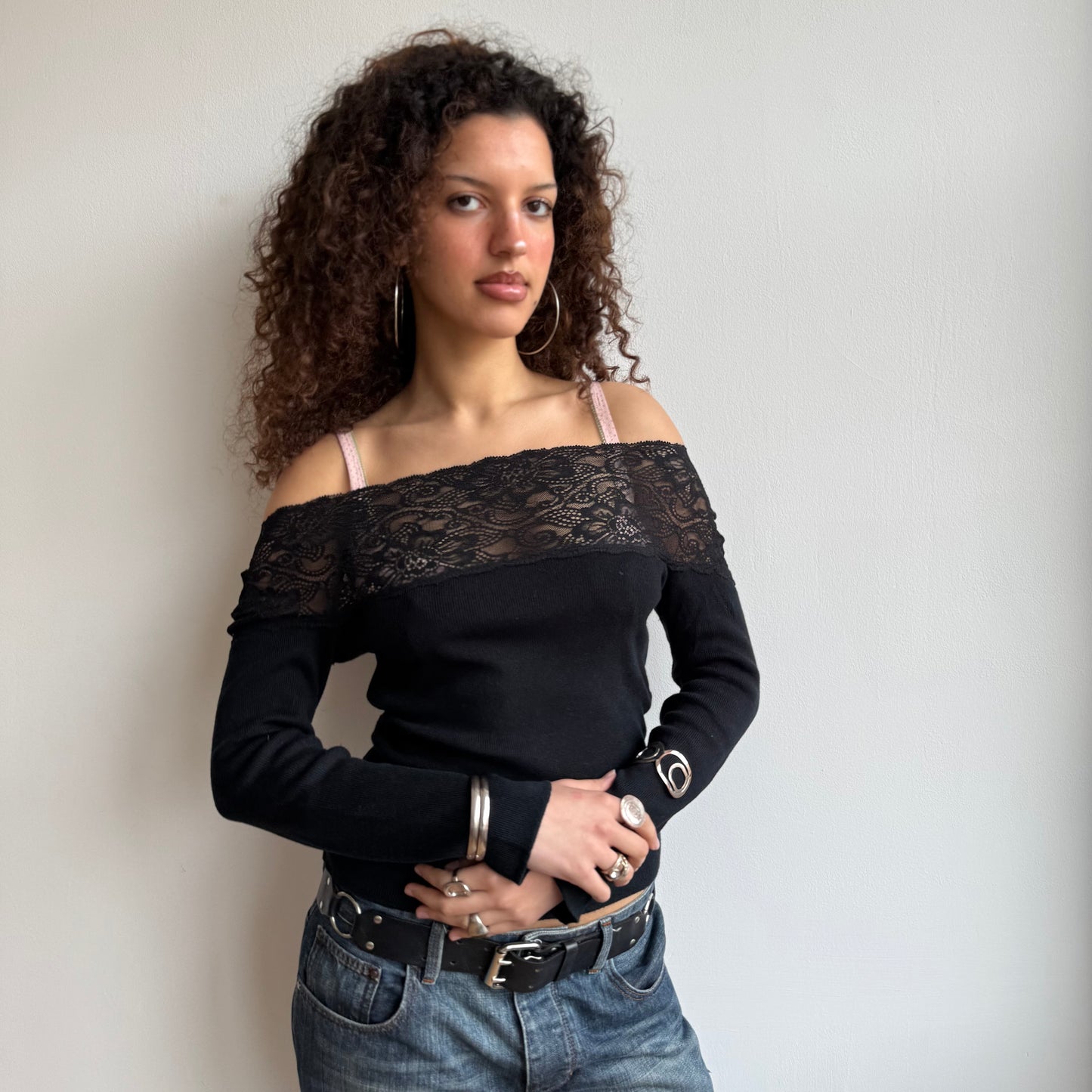 Black lace Bardot knit - Size S