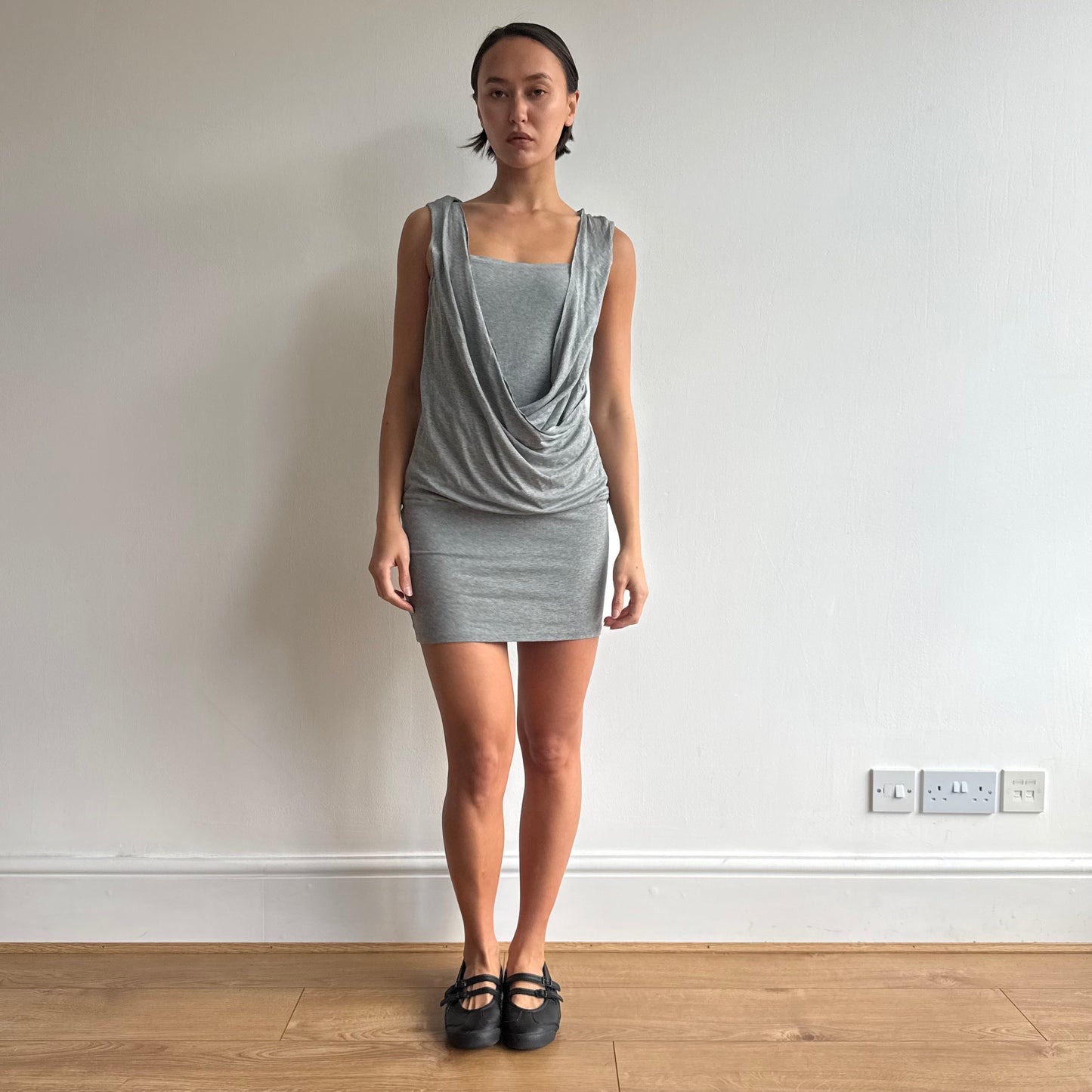 Grey Morgan ruched cowl midi dress - Size S