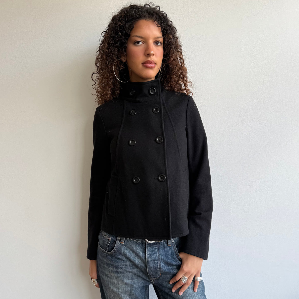 Black high neck peacoat - Size S