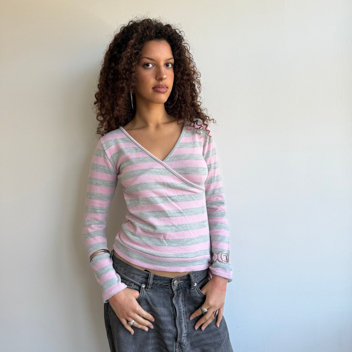 Pink + grey striped ballet knit - Size M