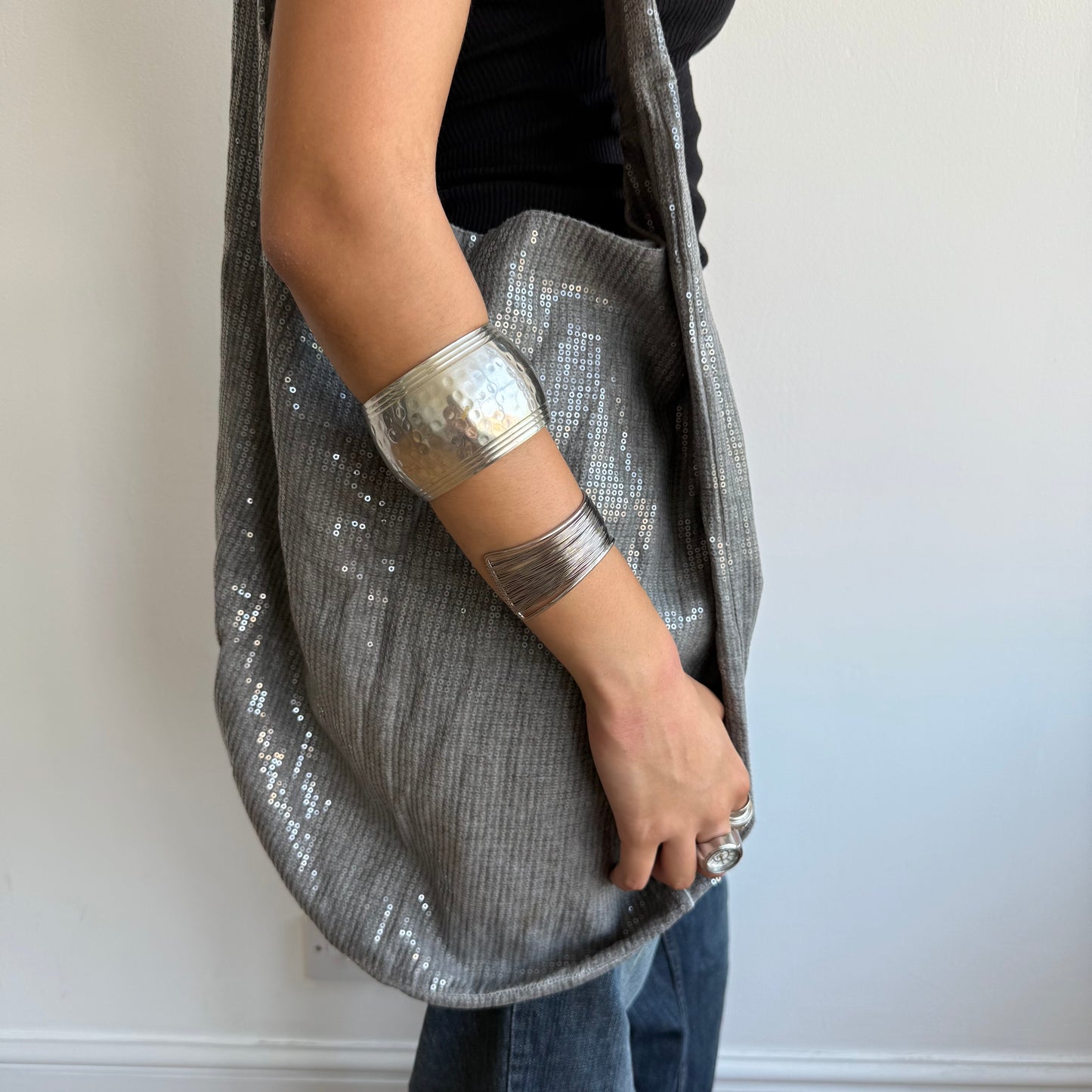 Grey sequin tote bag