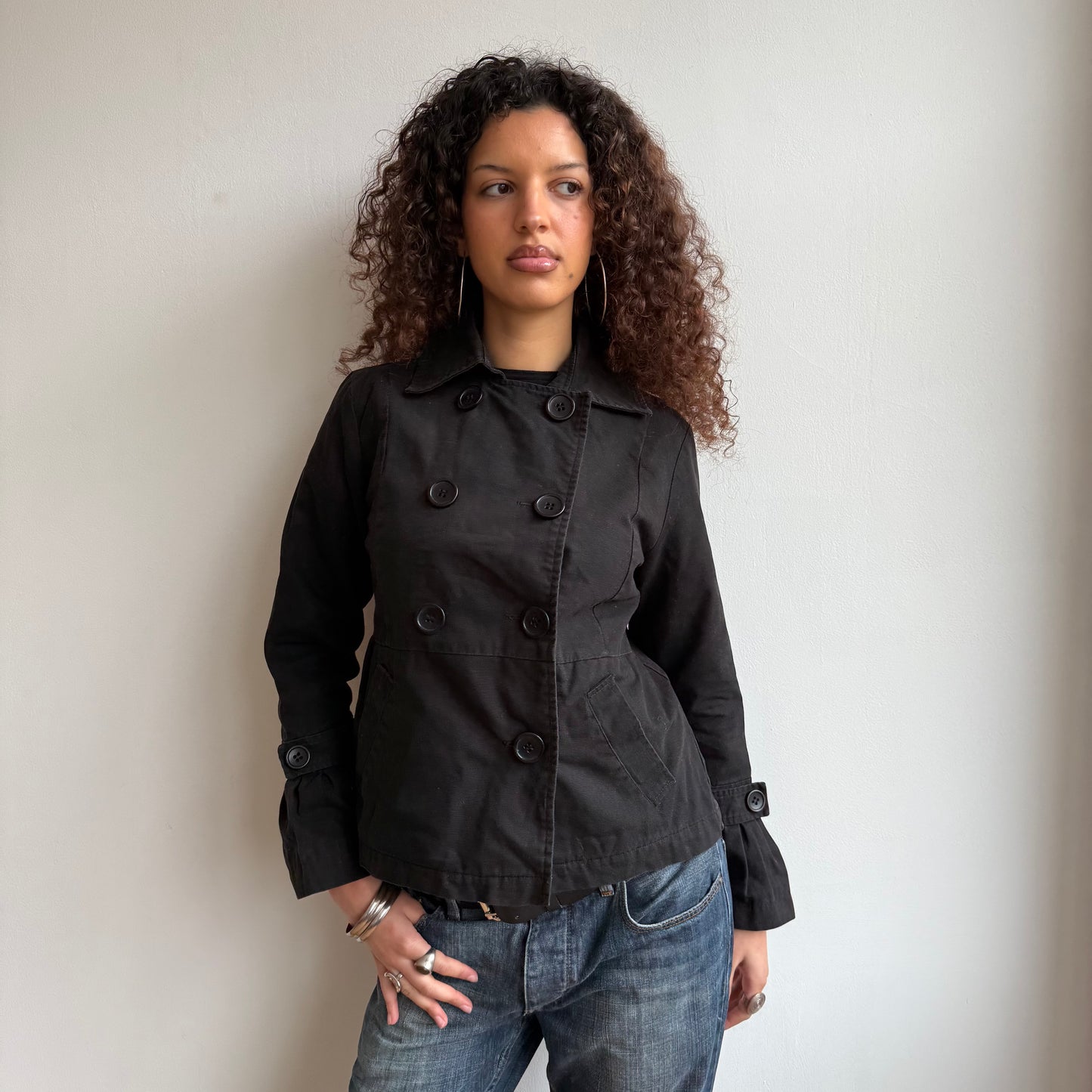 Black double breasted peacoat - Size S