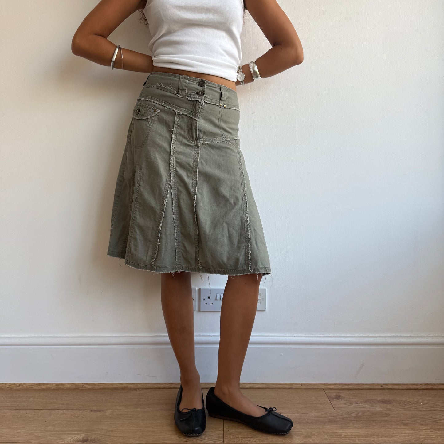 Khaki linen midi skirt - Size S