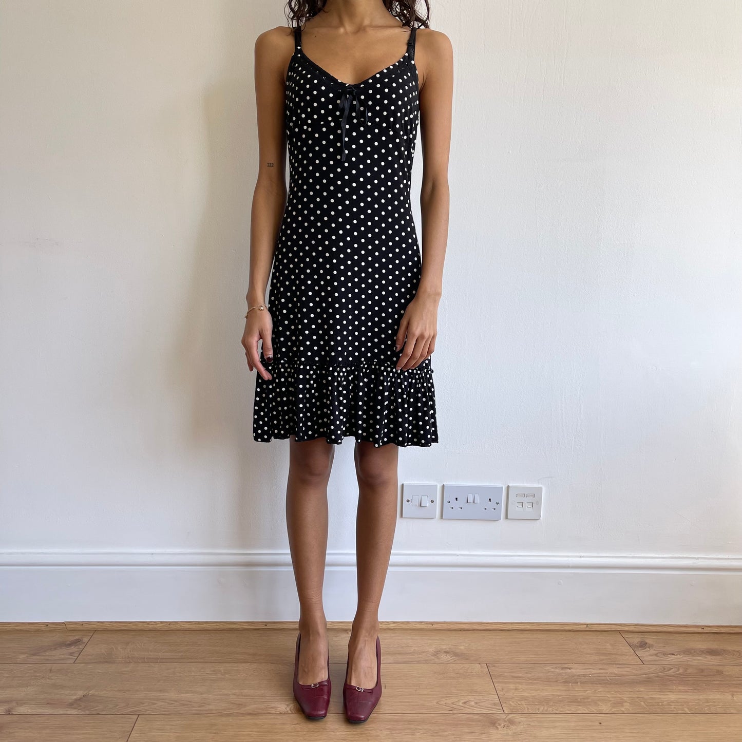 Black polka dot cami dress - Size S