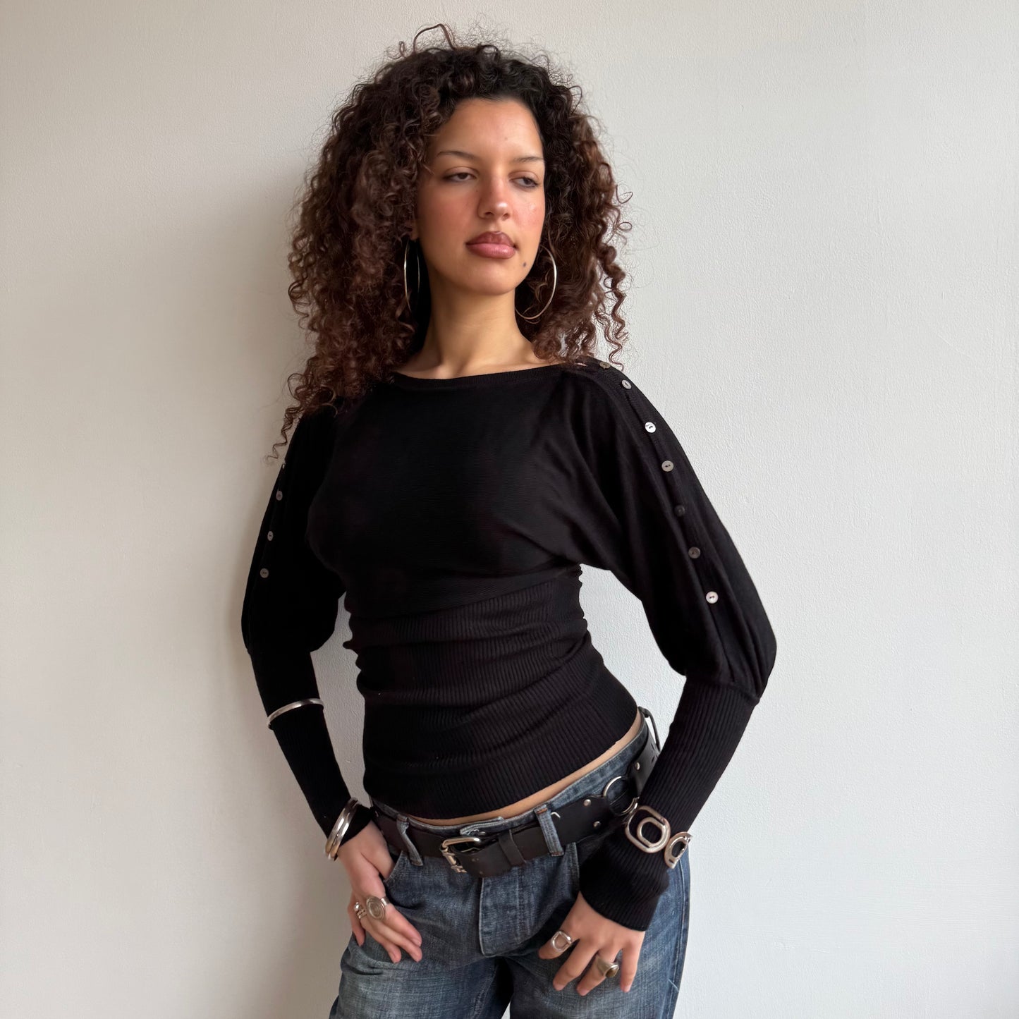 Black slouchy button arm knit - Size S