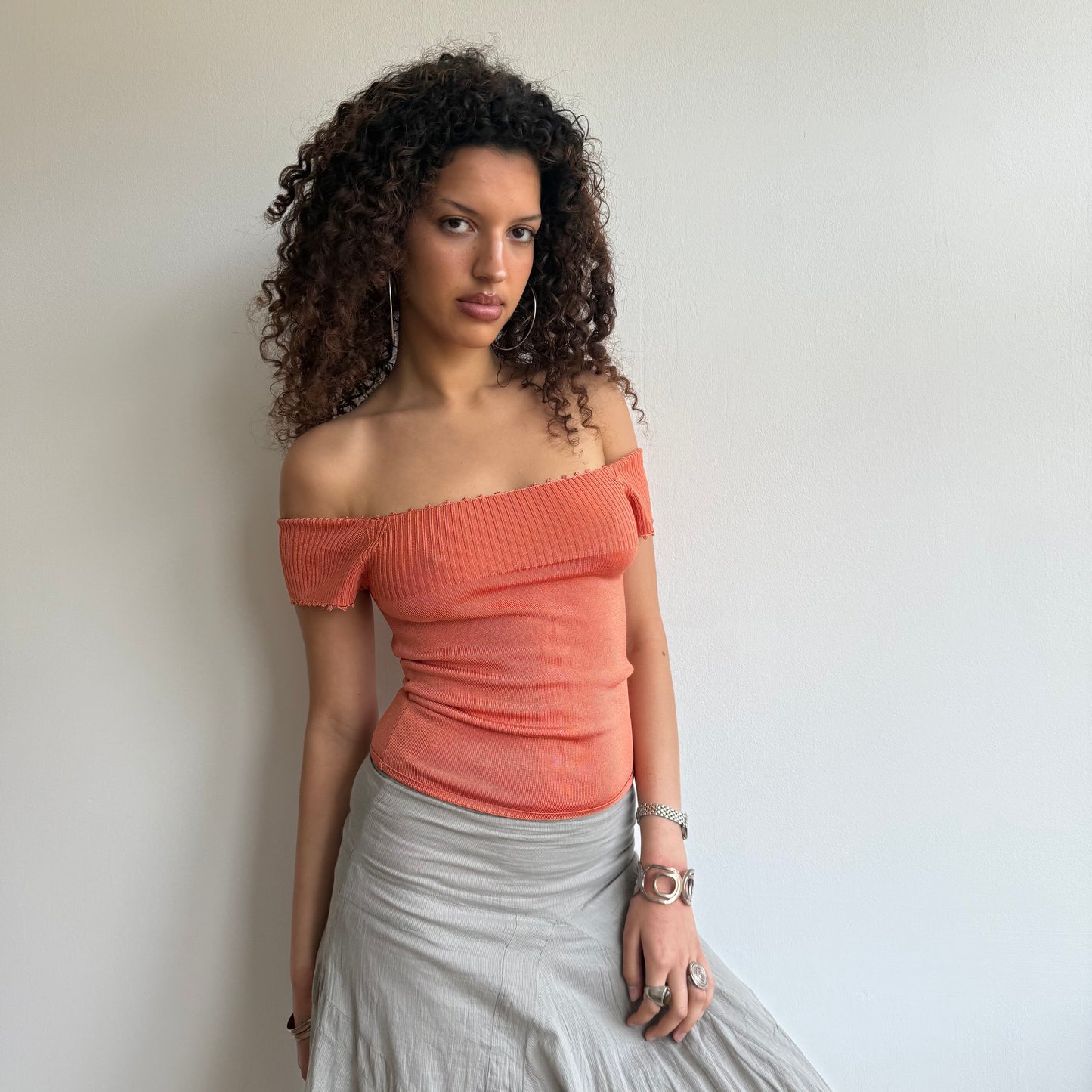 Orange knit bardot top - Size XS