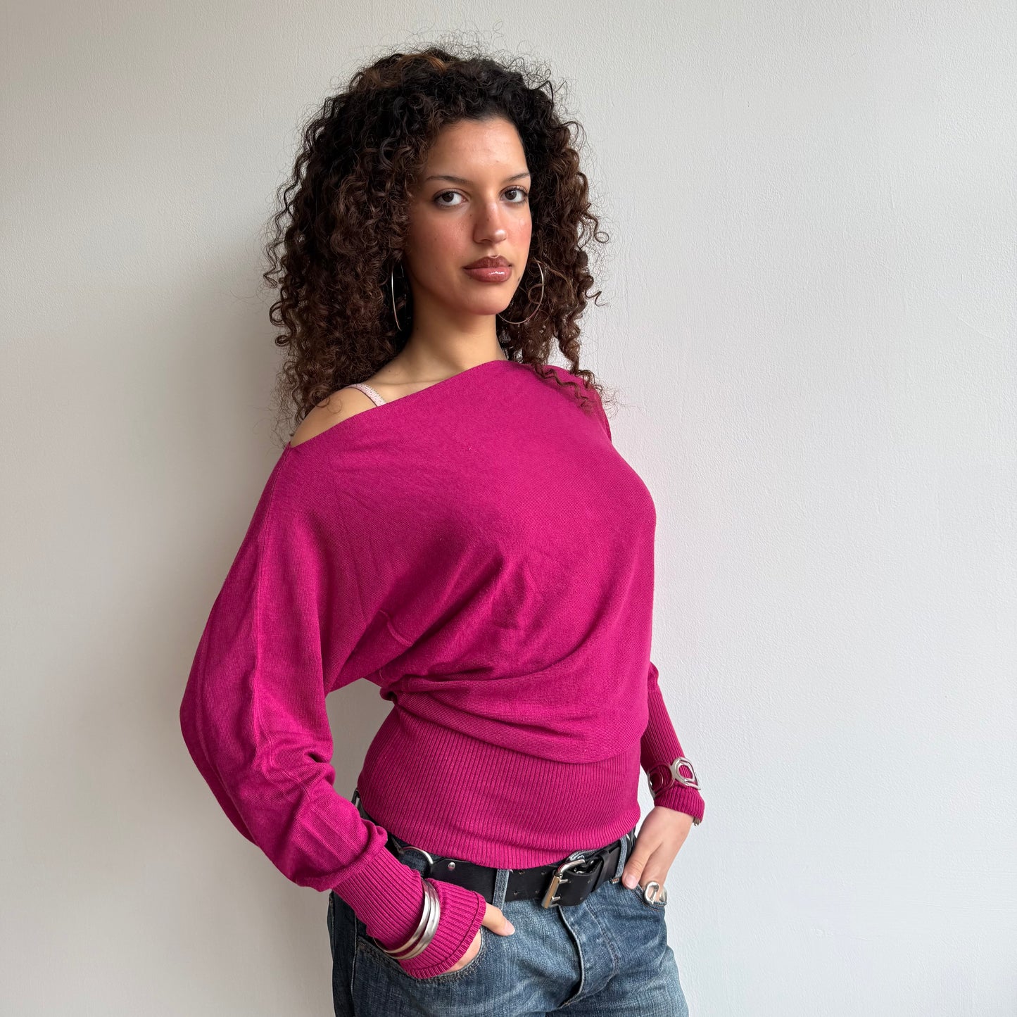 Fuschia slouchy knit jumper - Size M