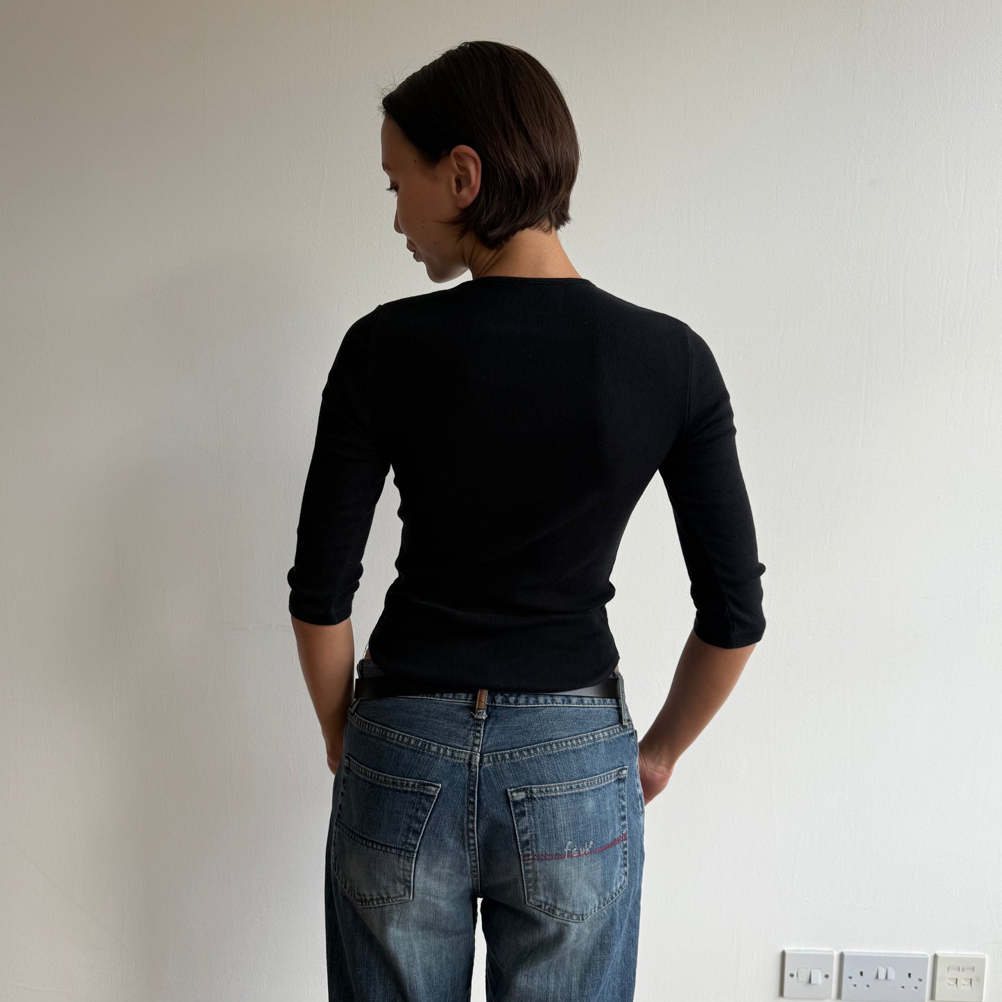 Black 3/4 sleeve knit top - Size S