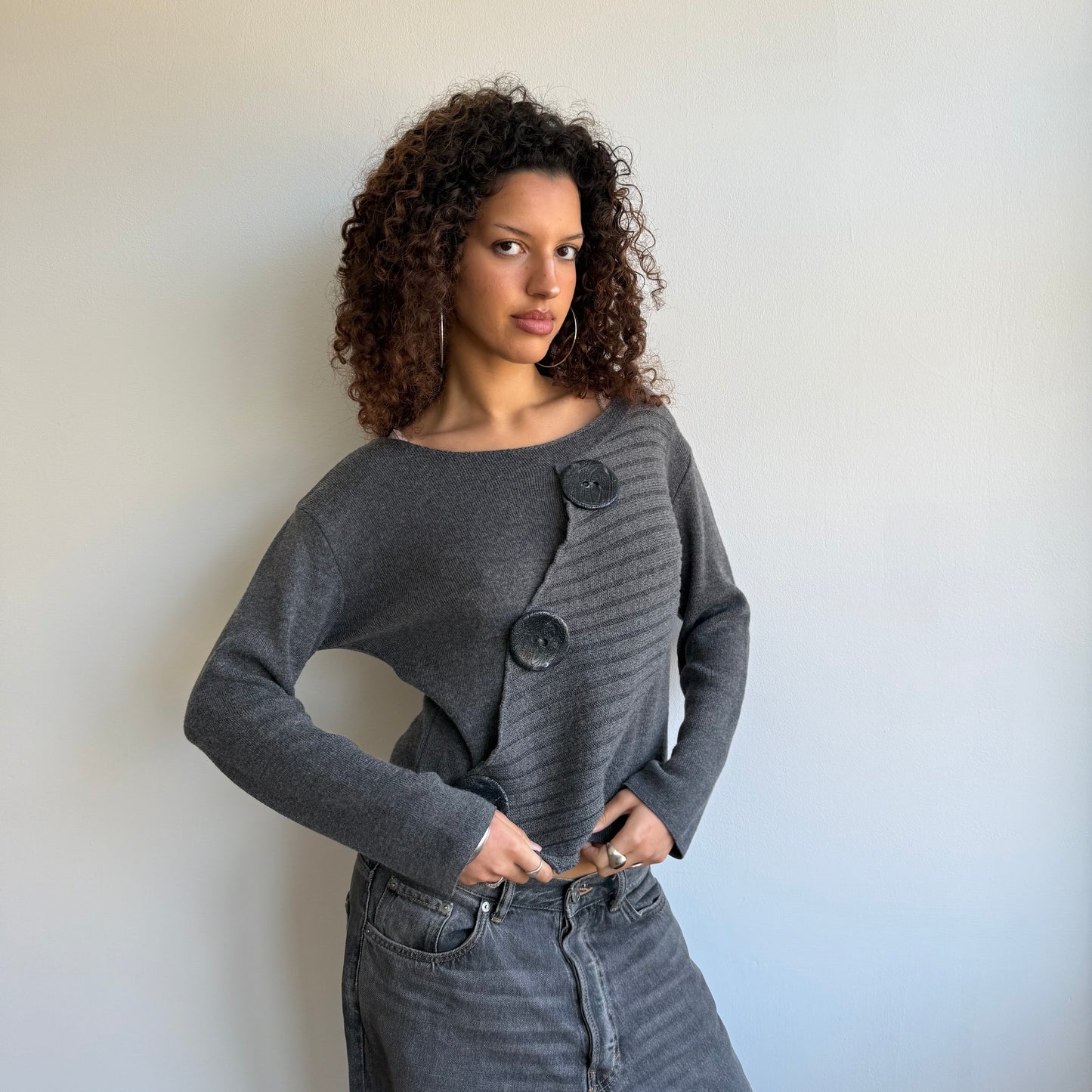Dark grey button knit - Size S