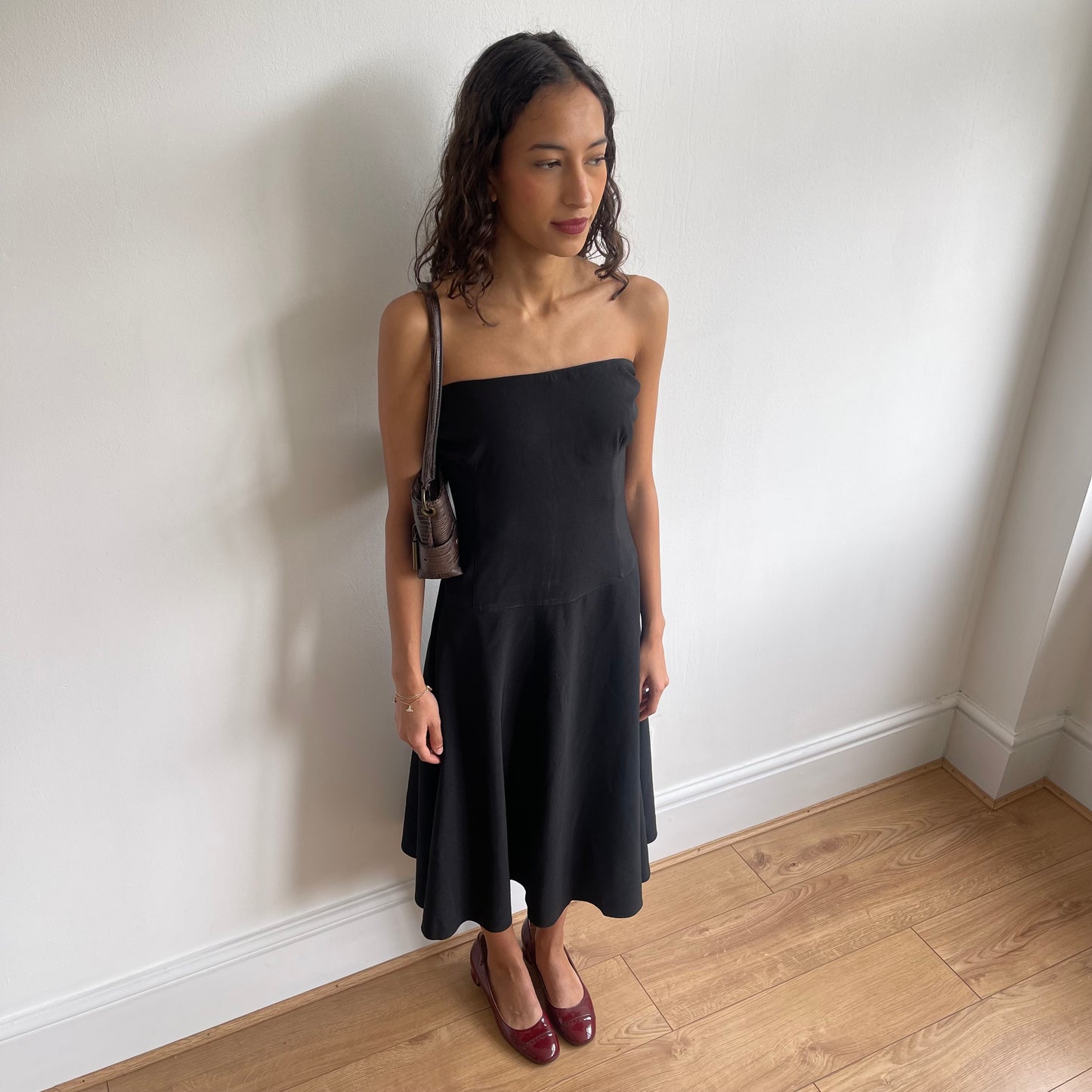 Strapless black midi dress - Size S