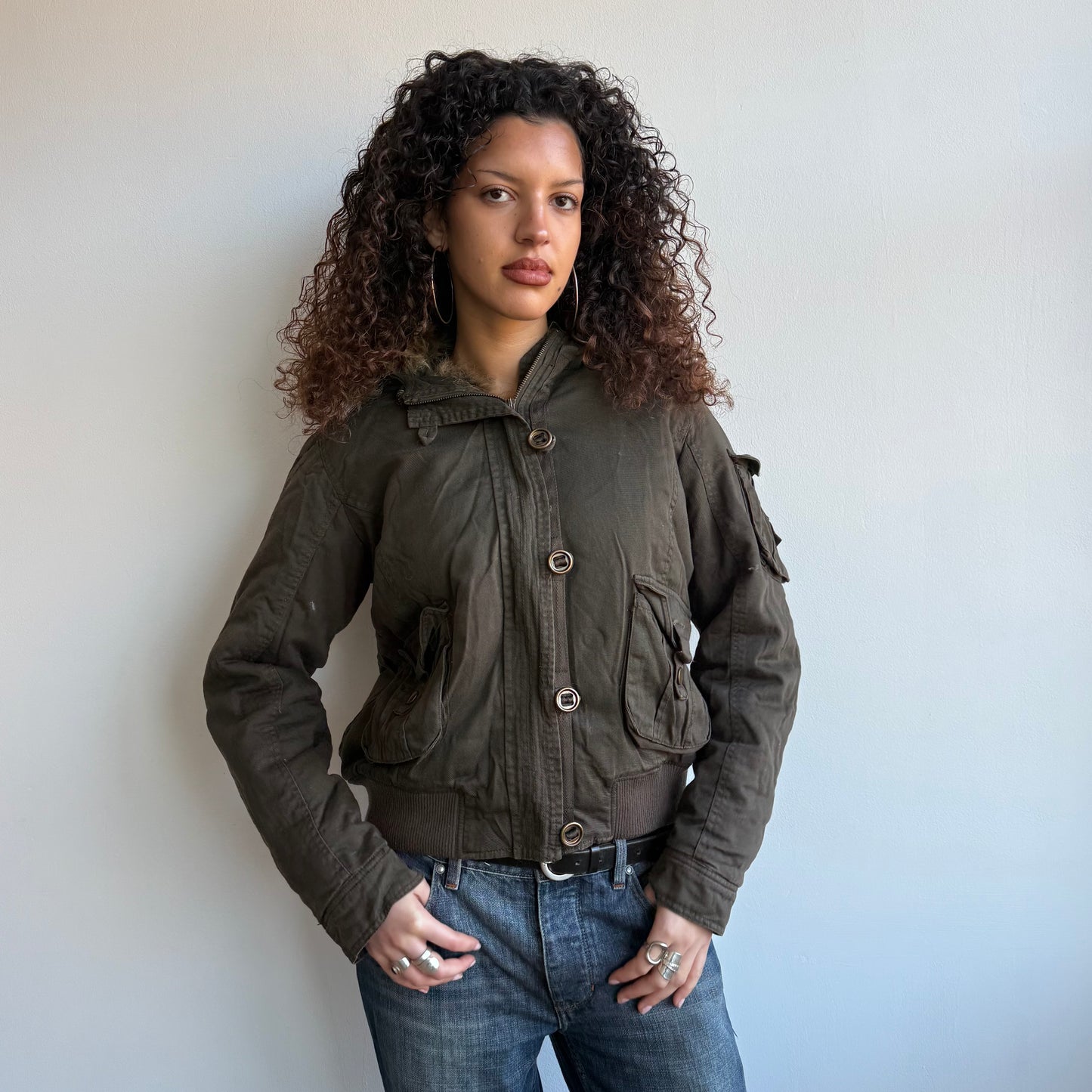 Khaki fur hood bomber - Size L