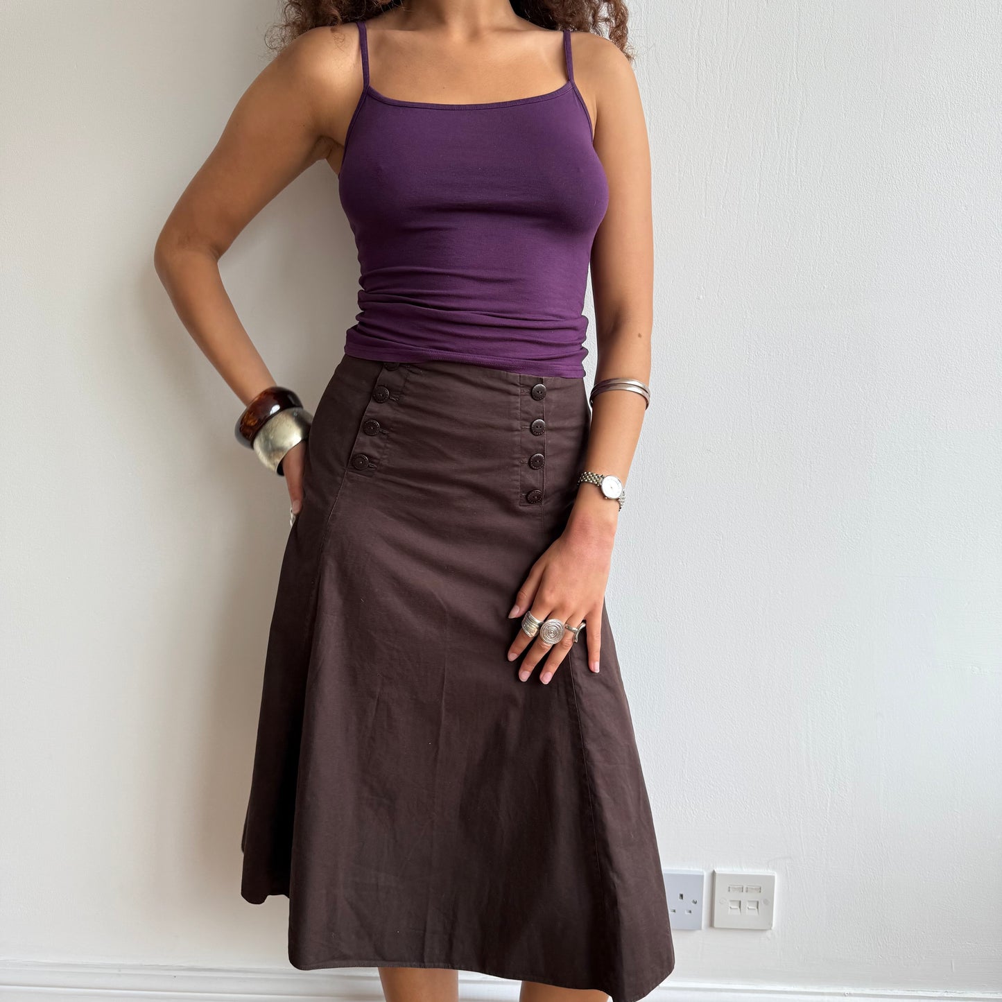 Brown button midi skirt - Size S