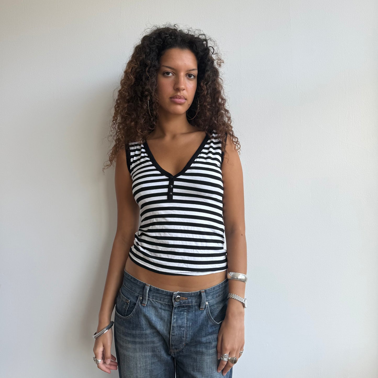 Black and white button cami - Size M