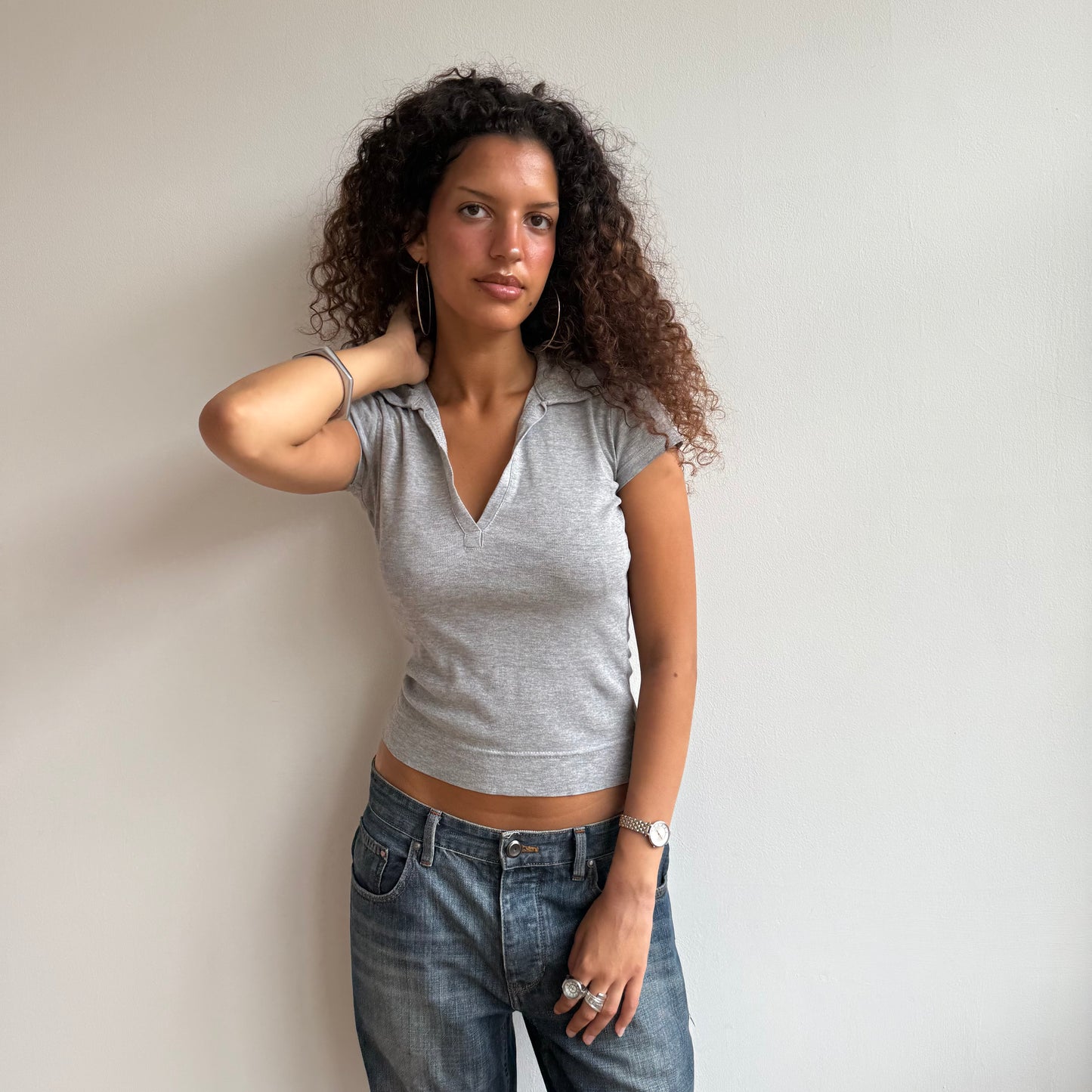 Grey polo top - Size S