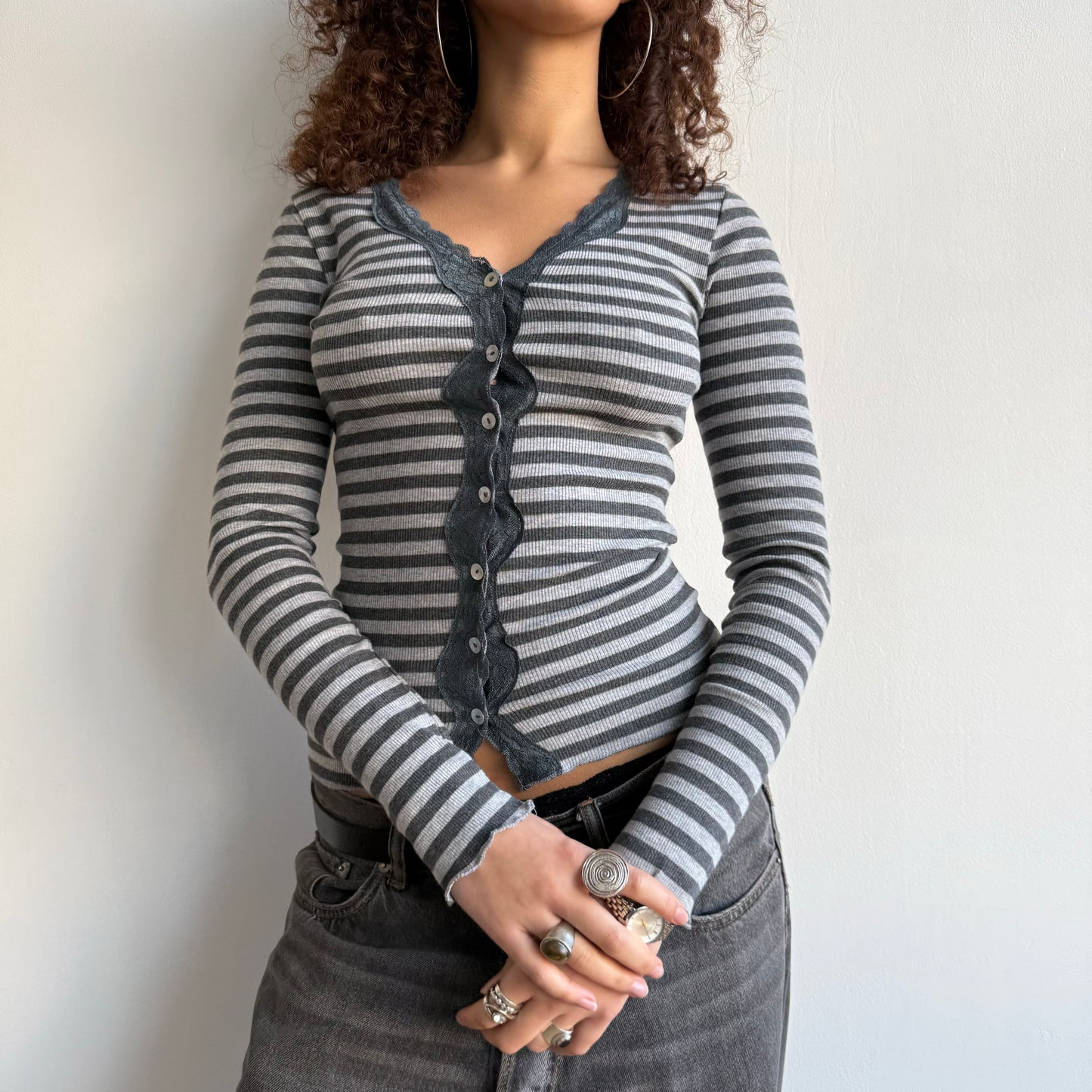 Grey stripe cardigan - Size S
