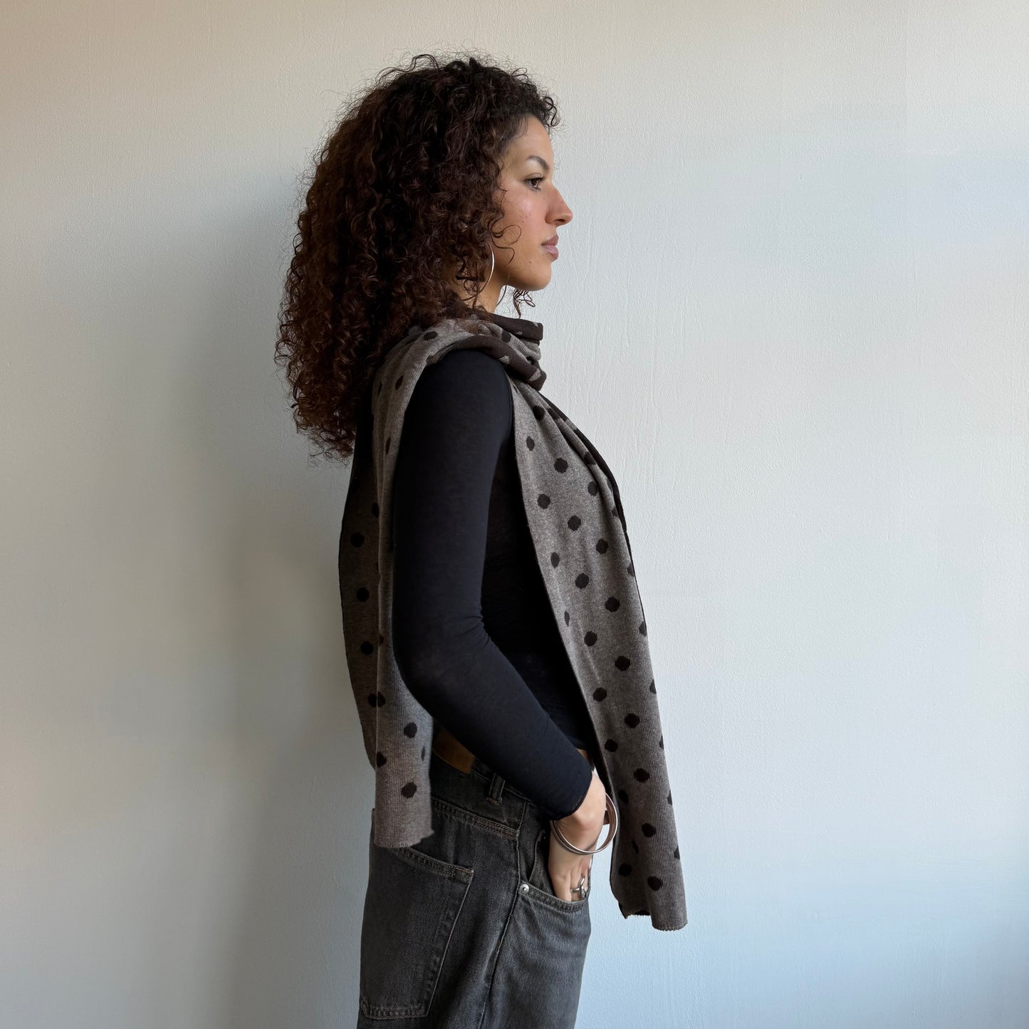 Brown polka dot reversible scarf