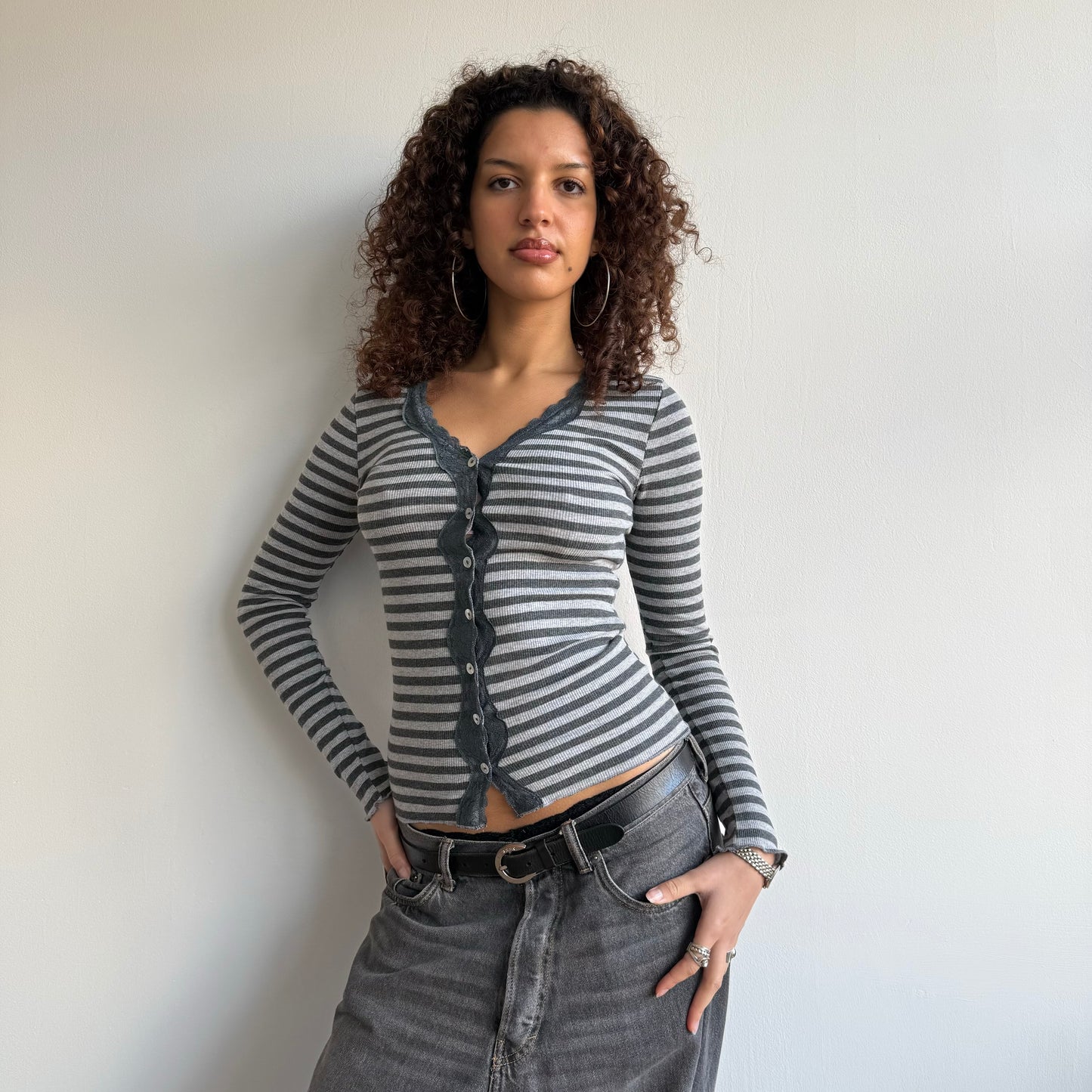Grey stripe cardigan - Size S