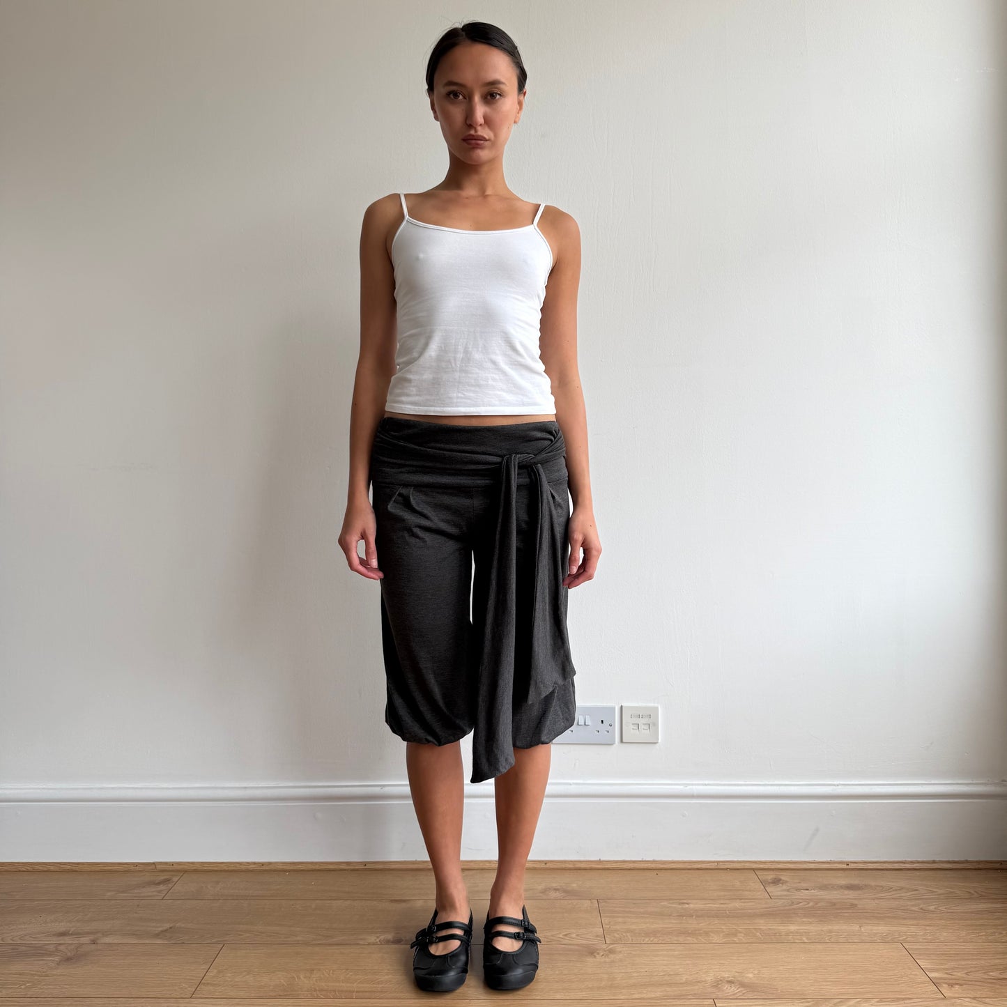 Charcoal tie waist bubble capris - Size S