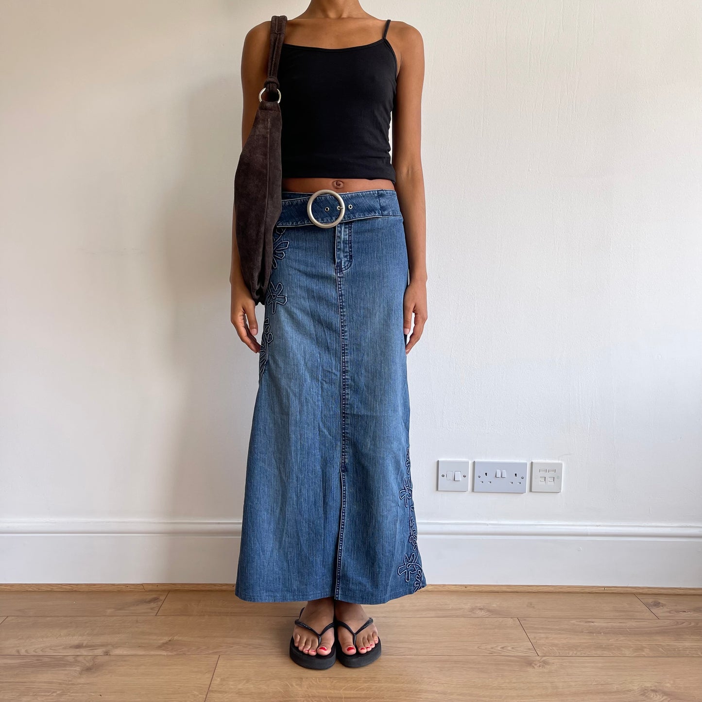Denim belt midi skirt - Size XS