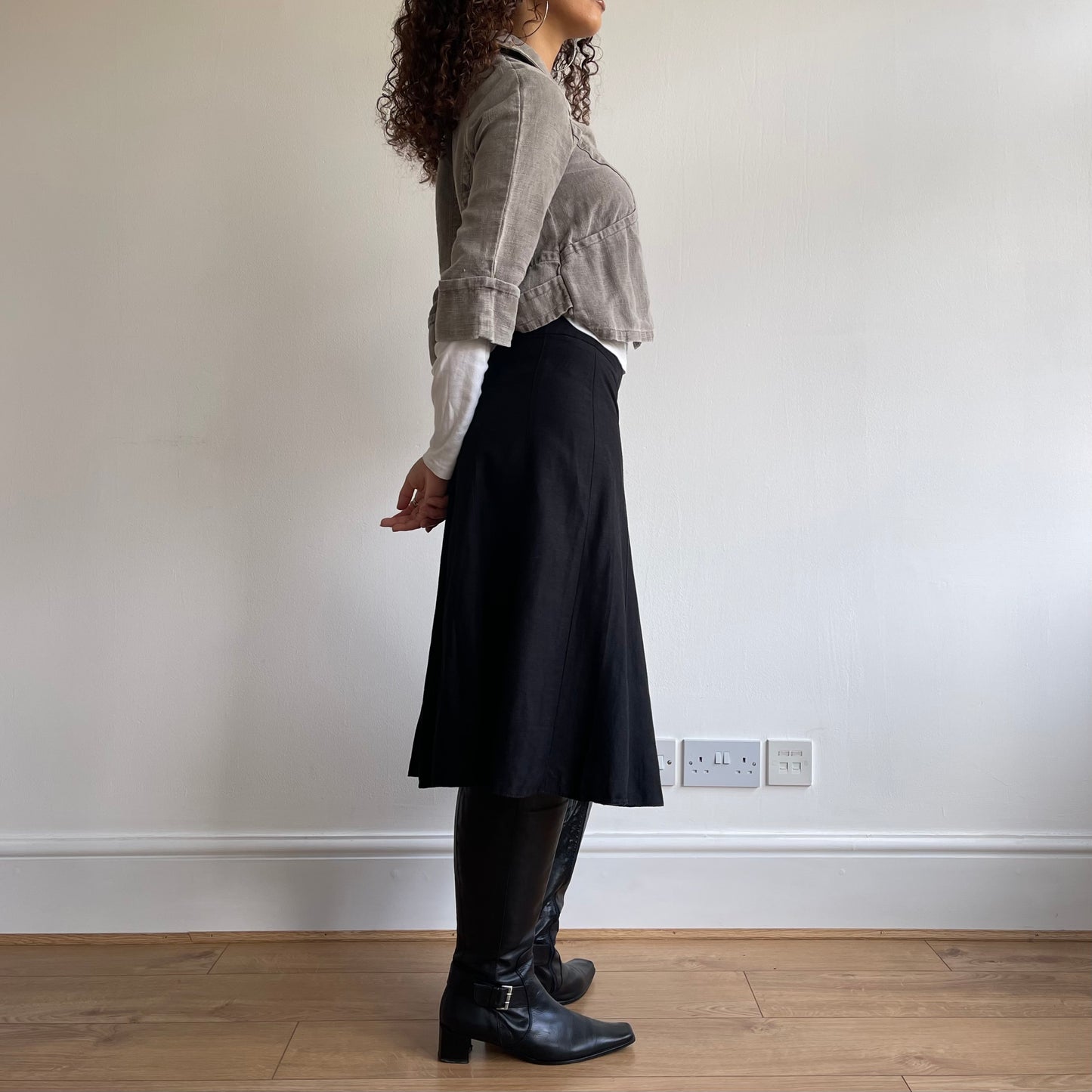 Black linen midi skirt - Size S