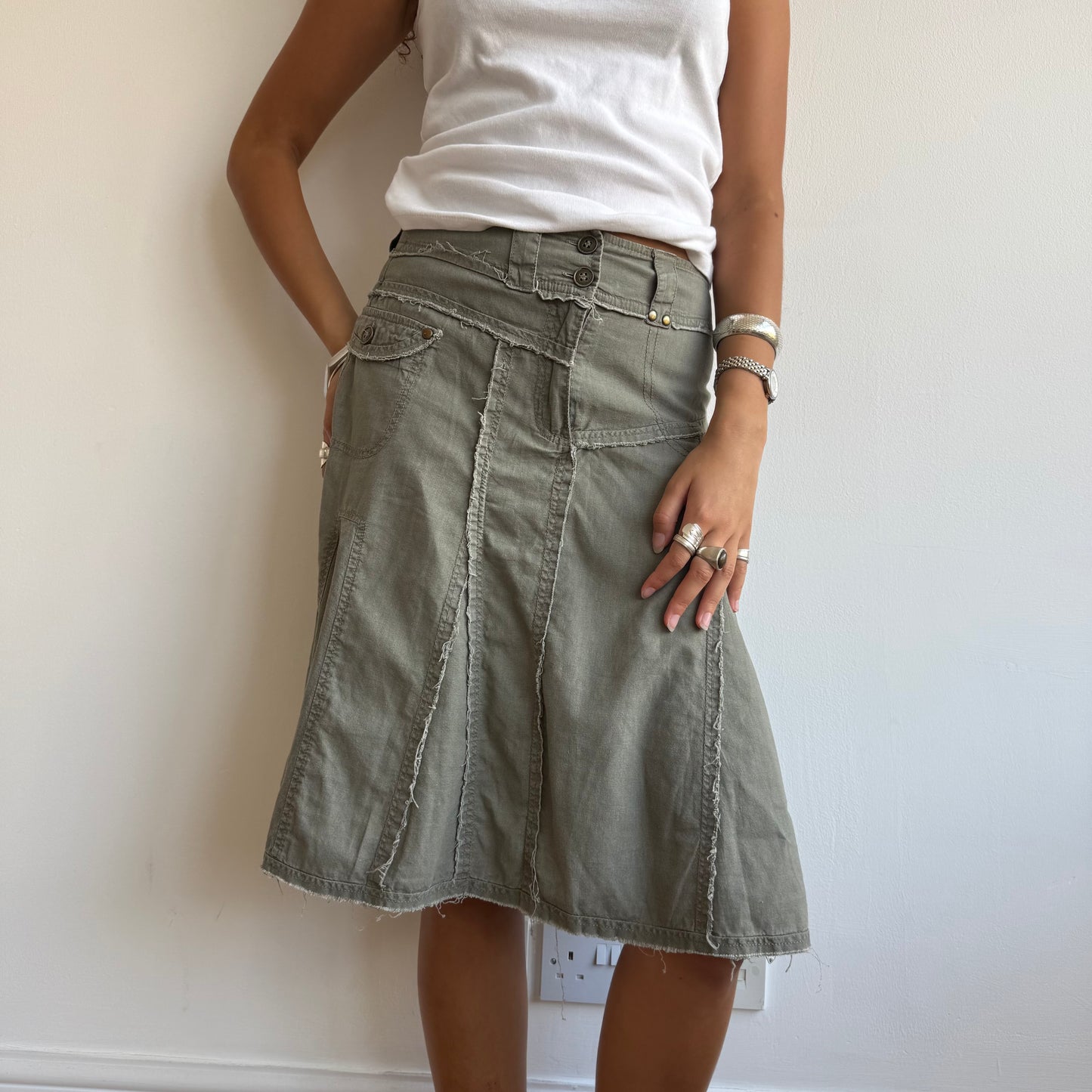 Khaki linen midi skirt - Size S