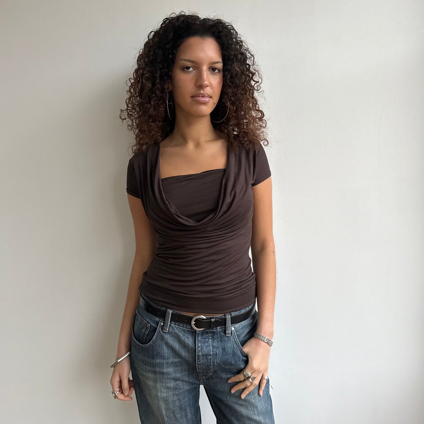 Dark brown cowl t-shirt - Size S