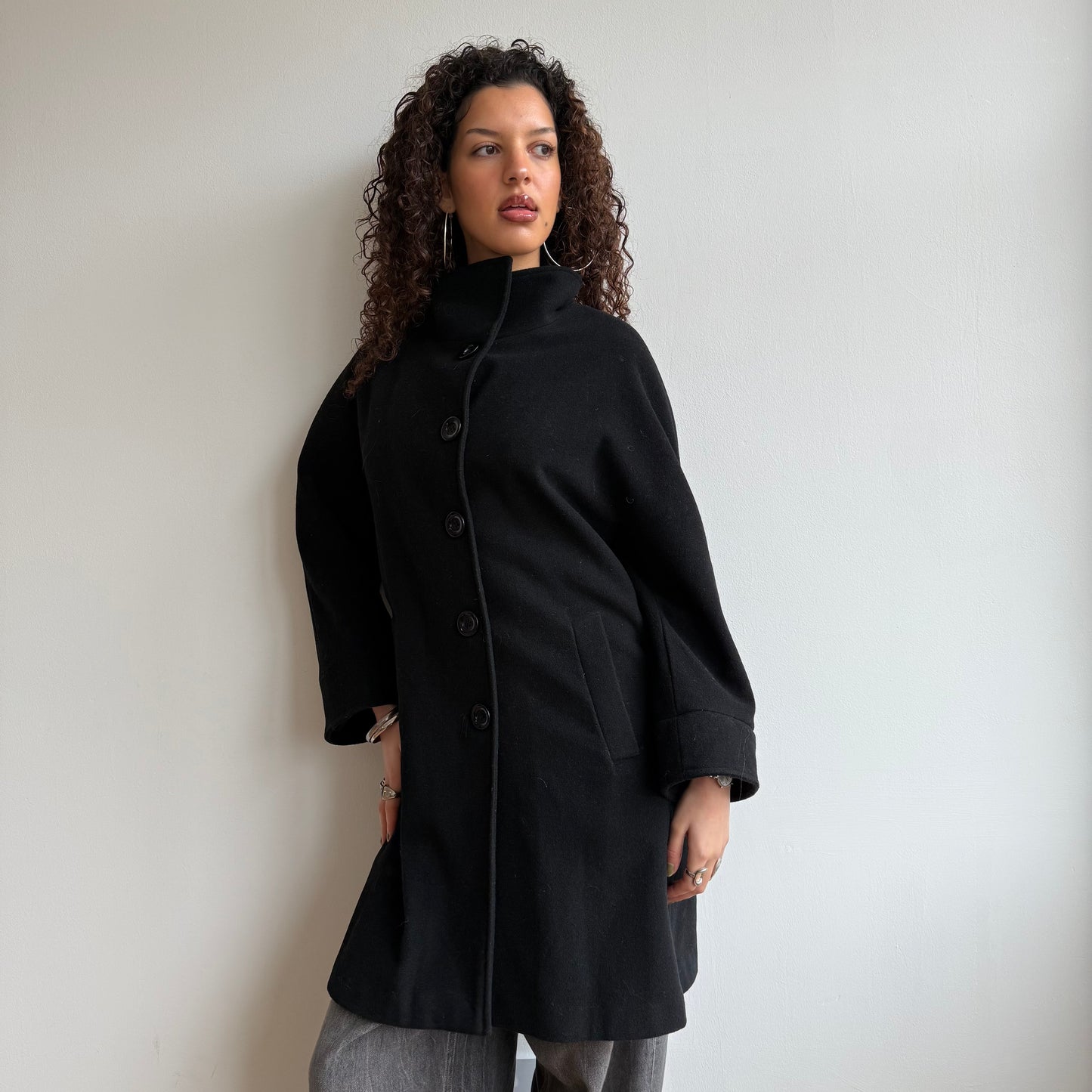 Black long wool coat - Size S/M