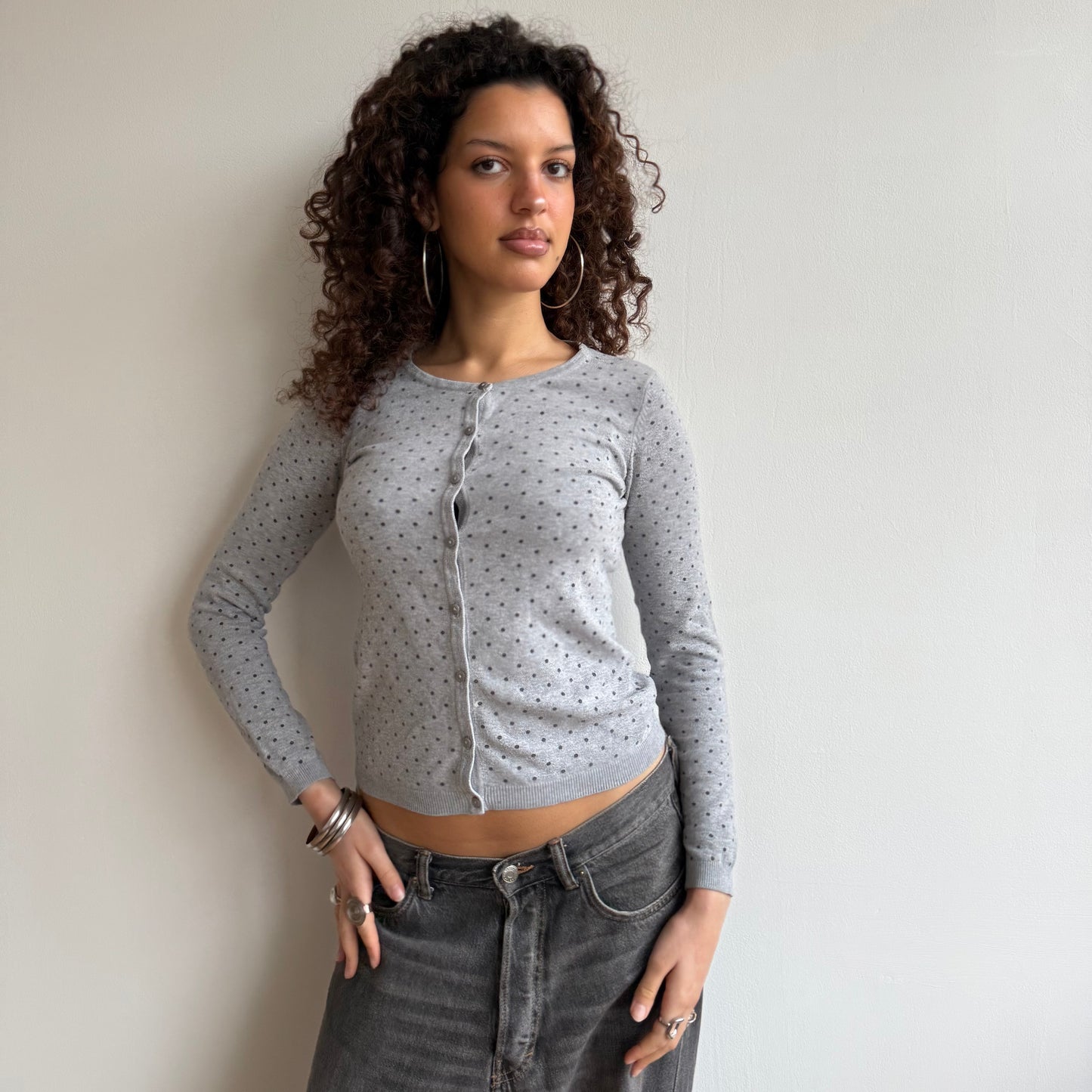 Grey polka dot cardi - Size S