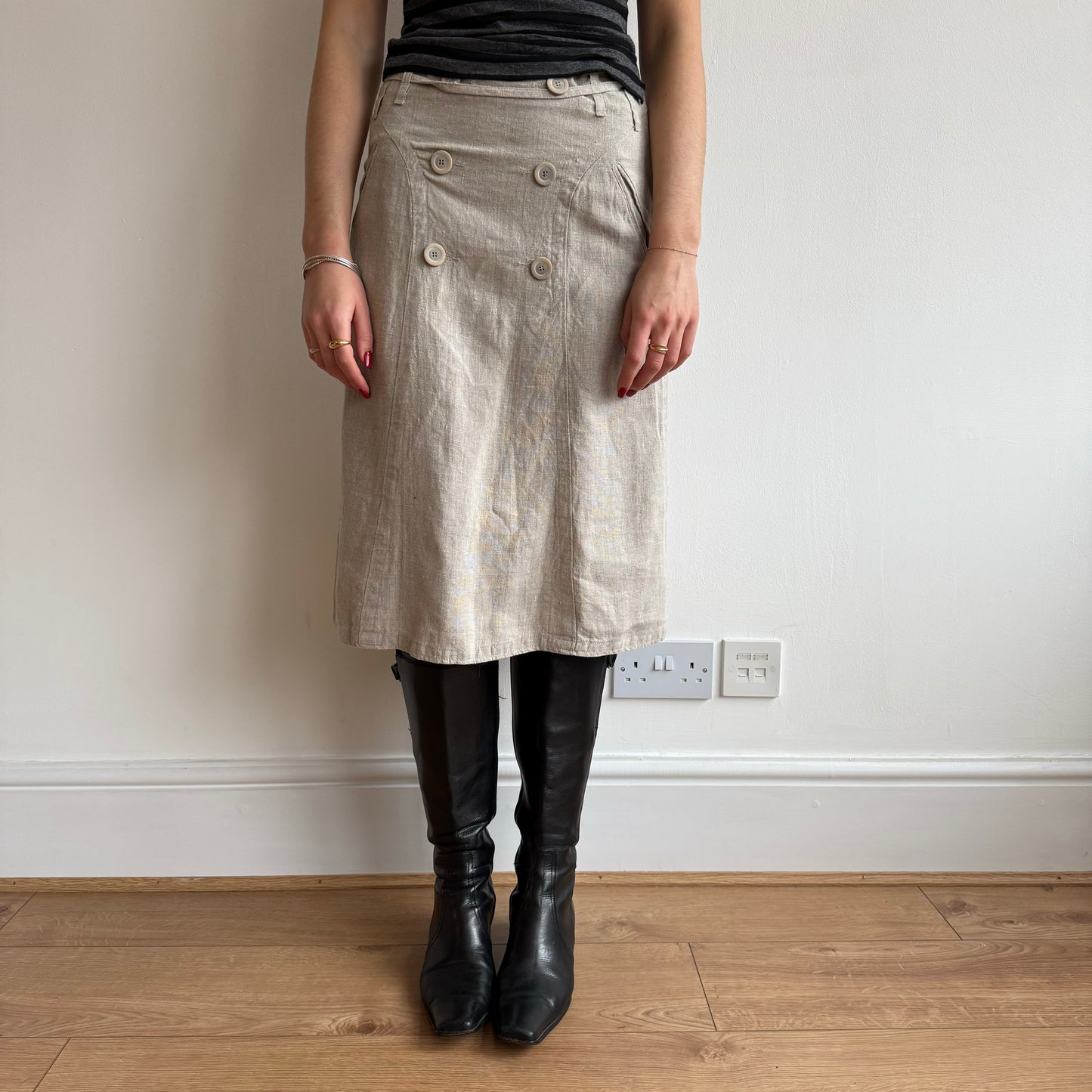 Beige linen midi skirt - Size S