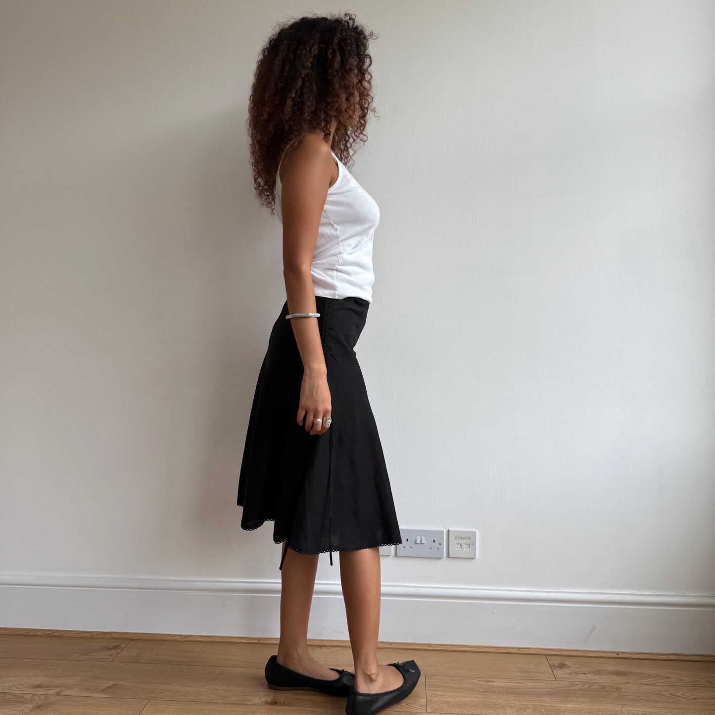Black ruched linen skirt - Size S