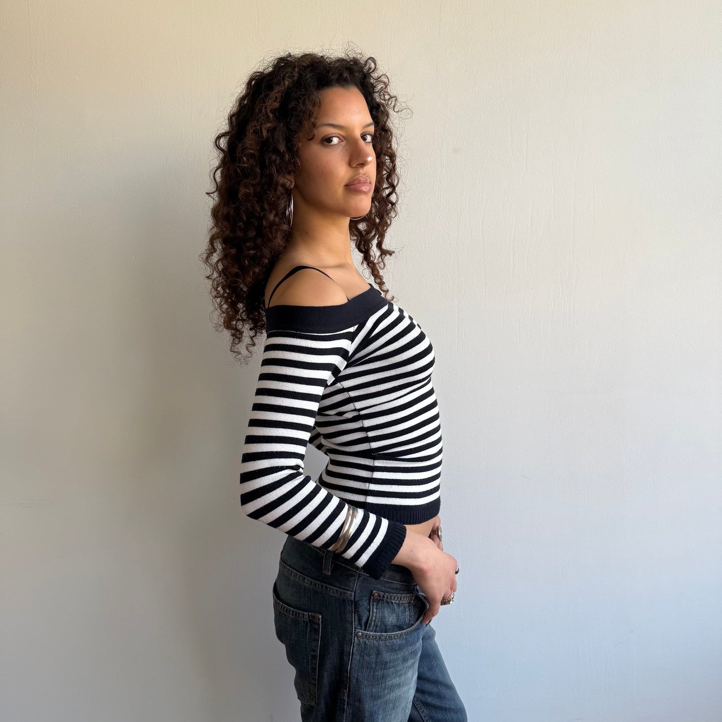 Navy o-ring bardot knit - Size XS