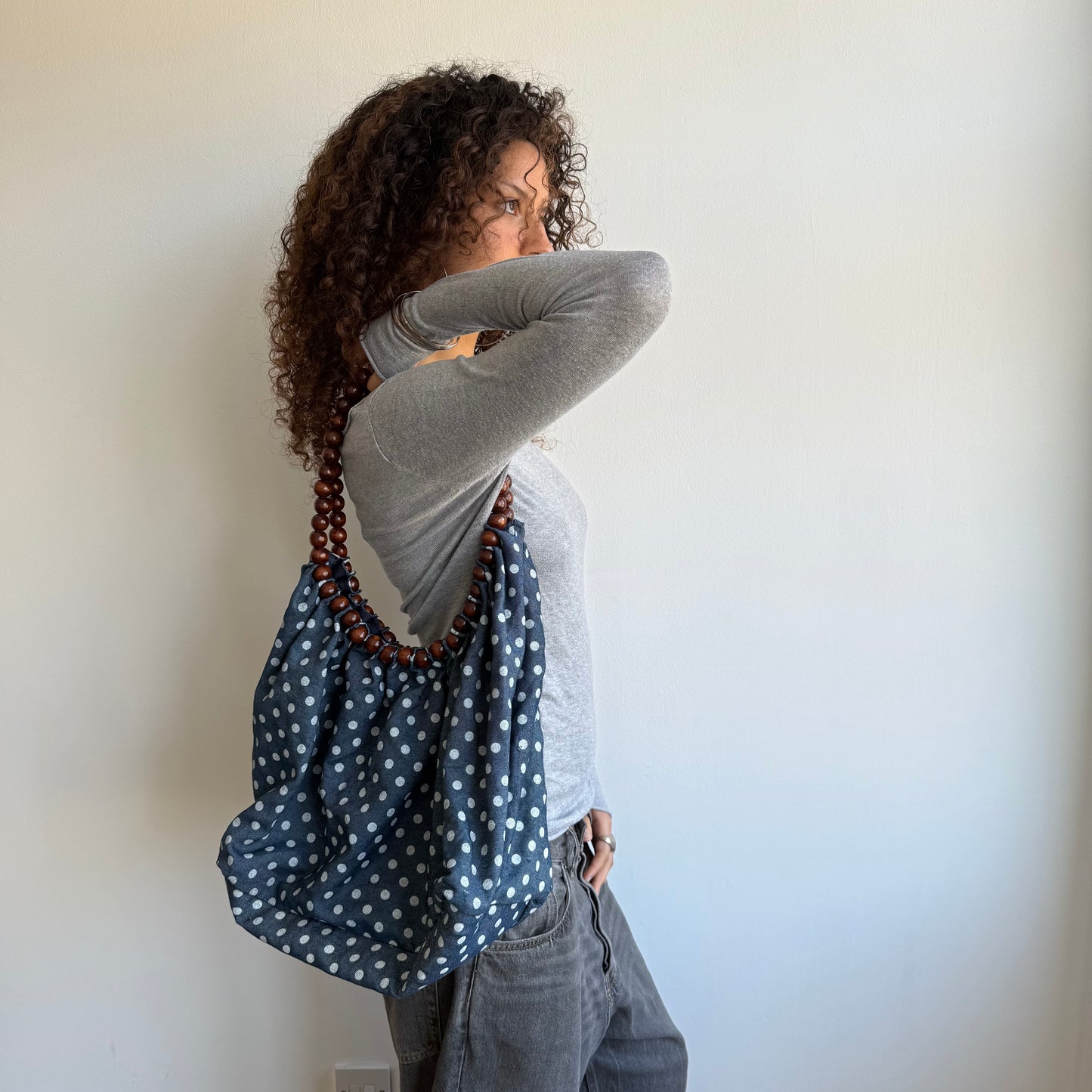 Blue polka dot beaded bag
