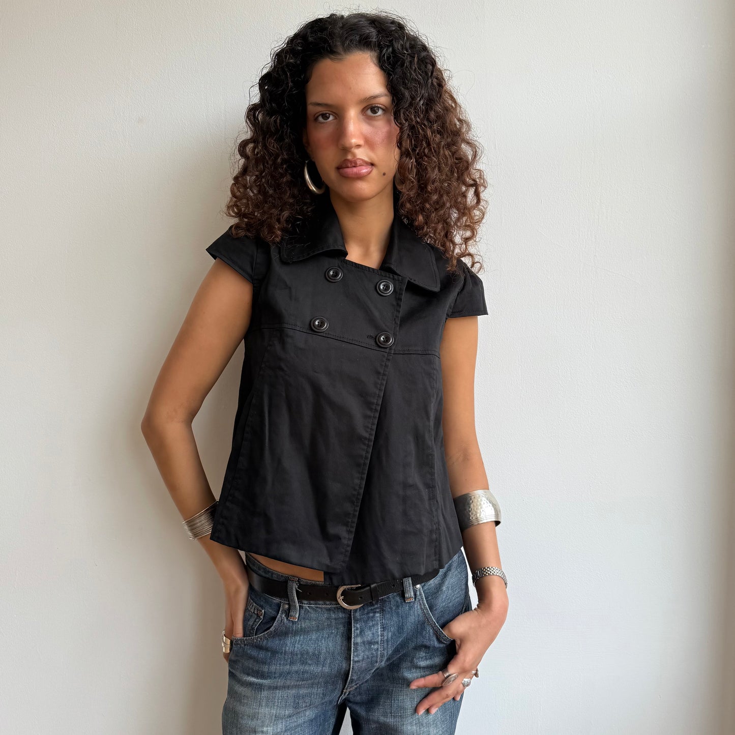 Black short sleeve peacoat - Size S