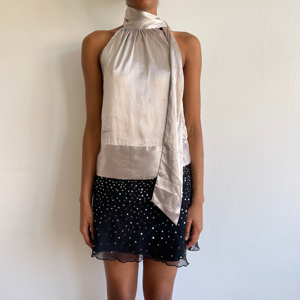 Satin neck-tie blouse - Size S