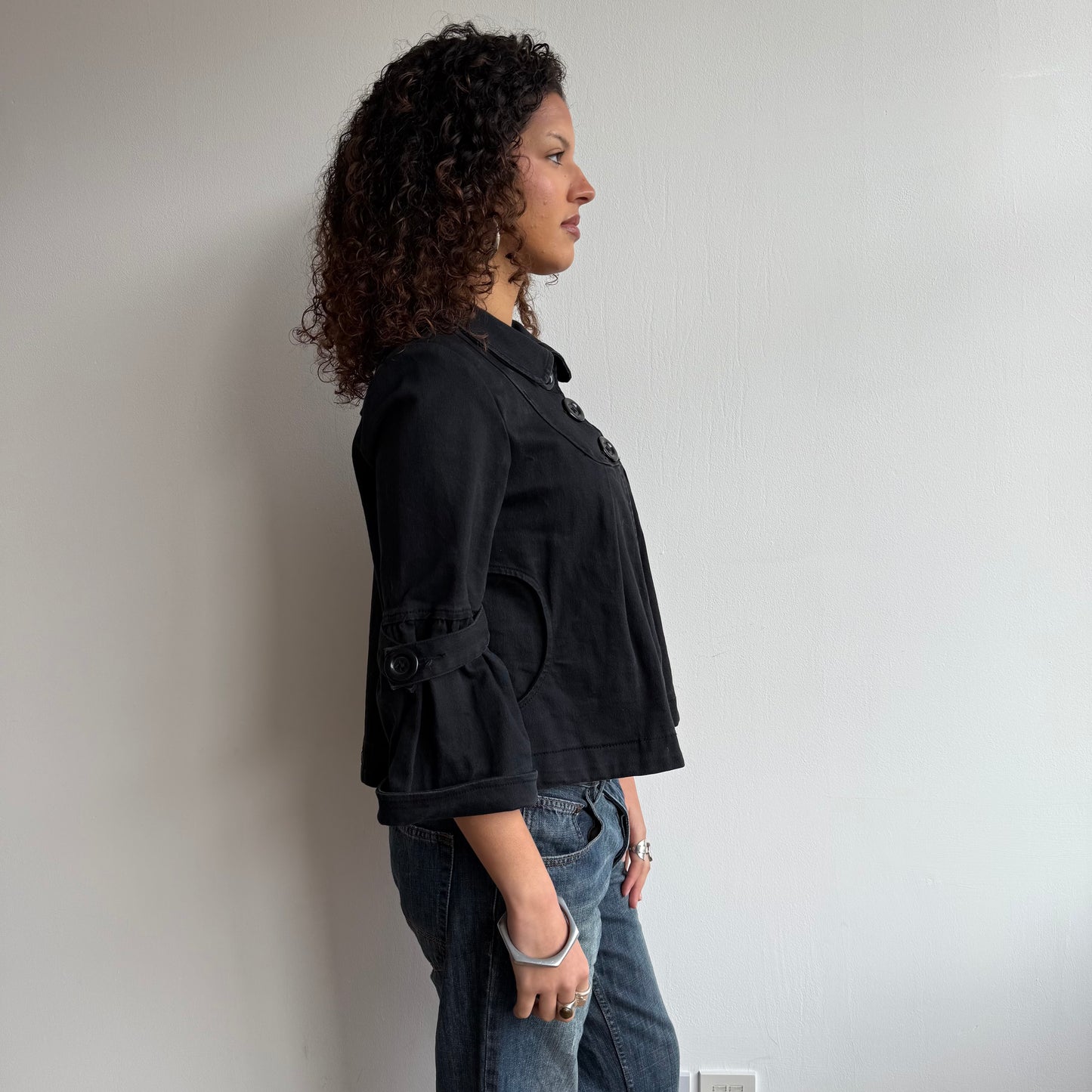 Black 3/4 sleeve peacoat - Size S