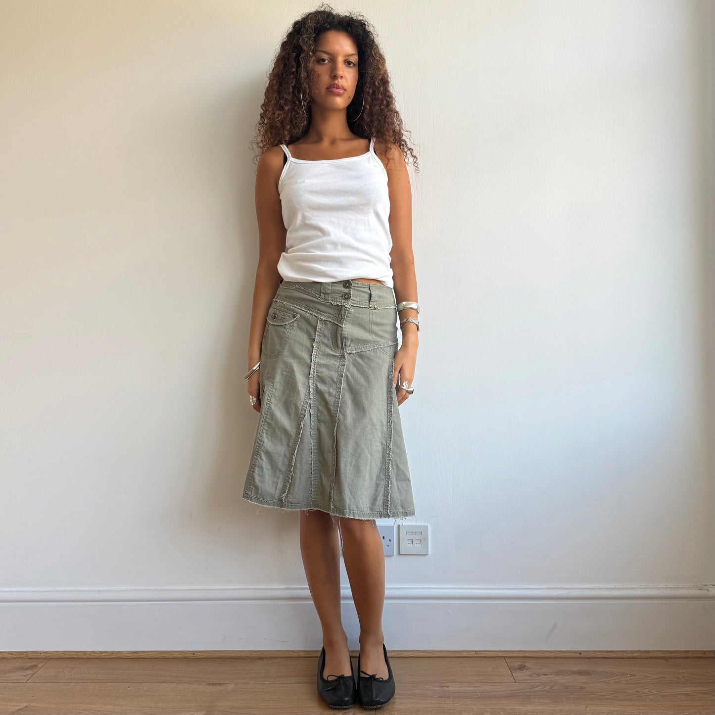 Khaki linen midi skirt - Size S