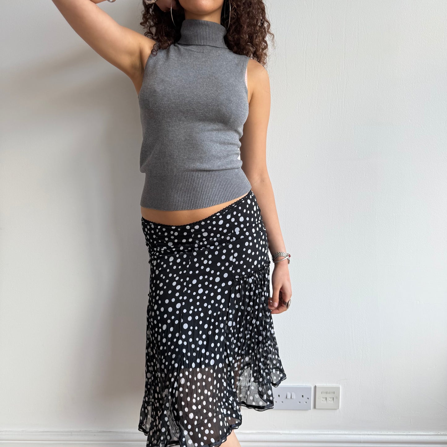 Black ruffle polka dot skirt - Size XS
