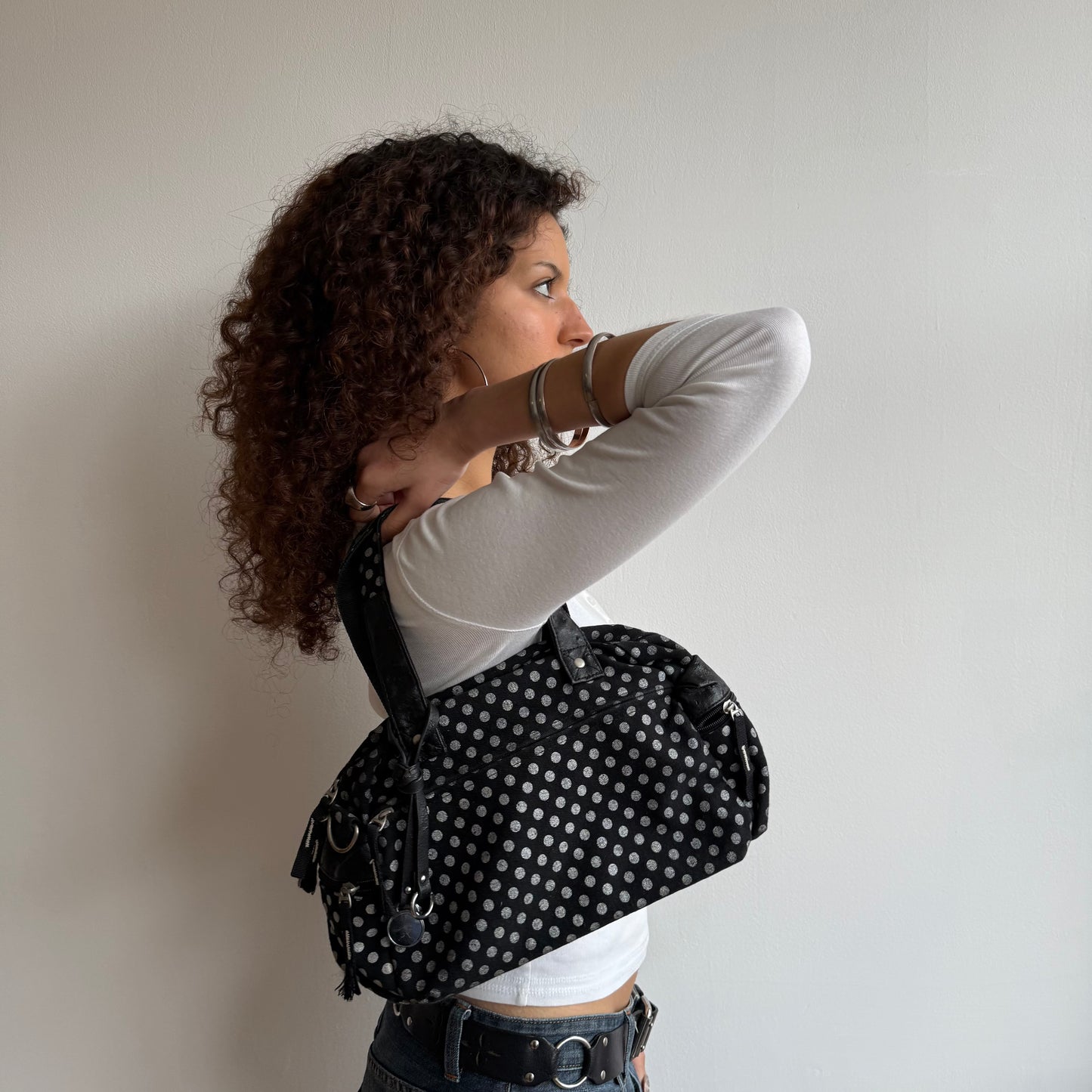 Polka dot bowler bag