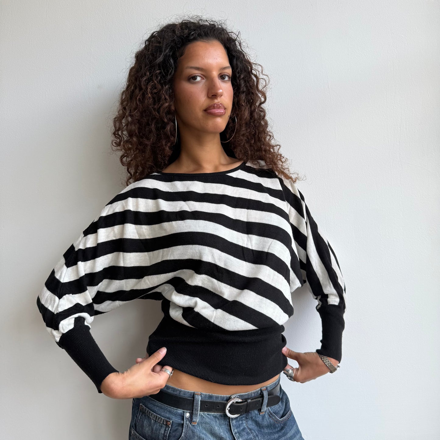 Black + white striped slouchy knit - Size S/M
