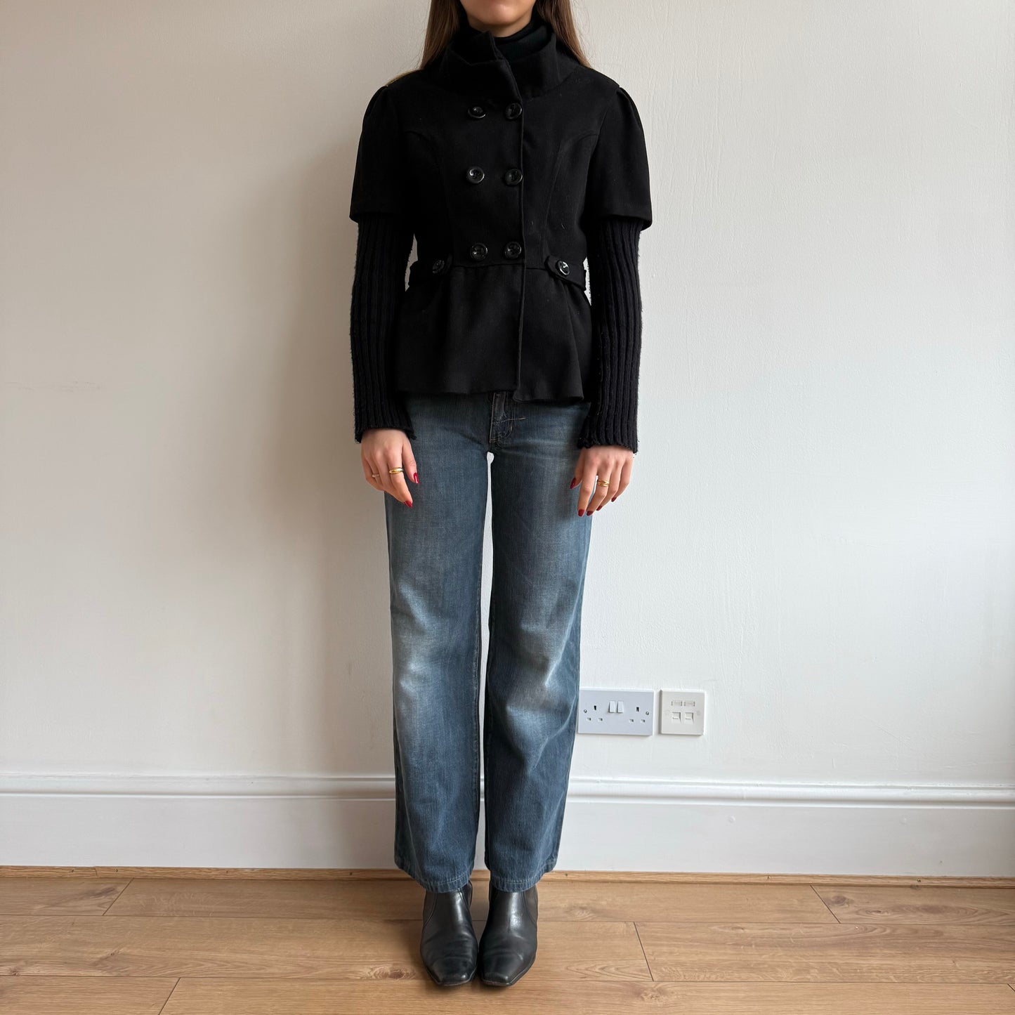Black 2in1 knit sleeve peacoat - Size S