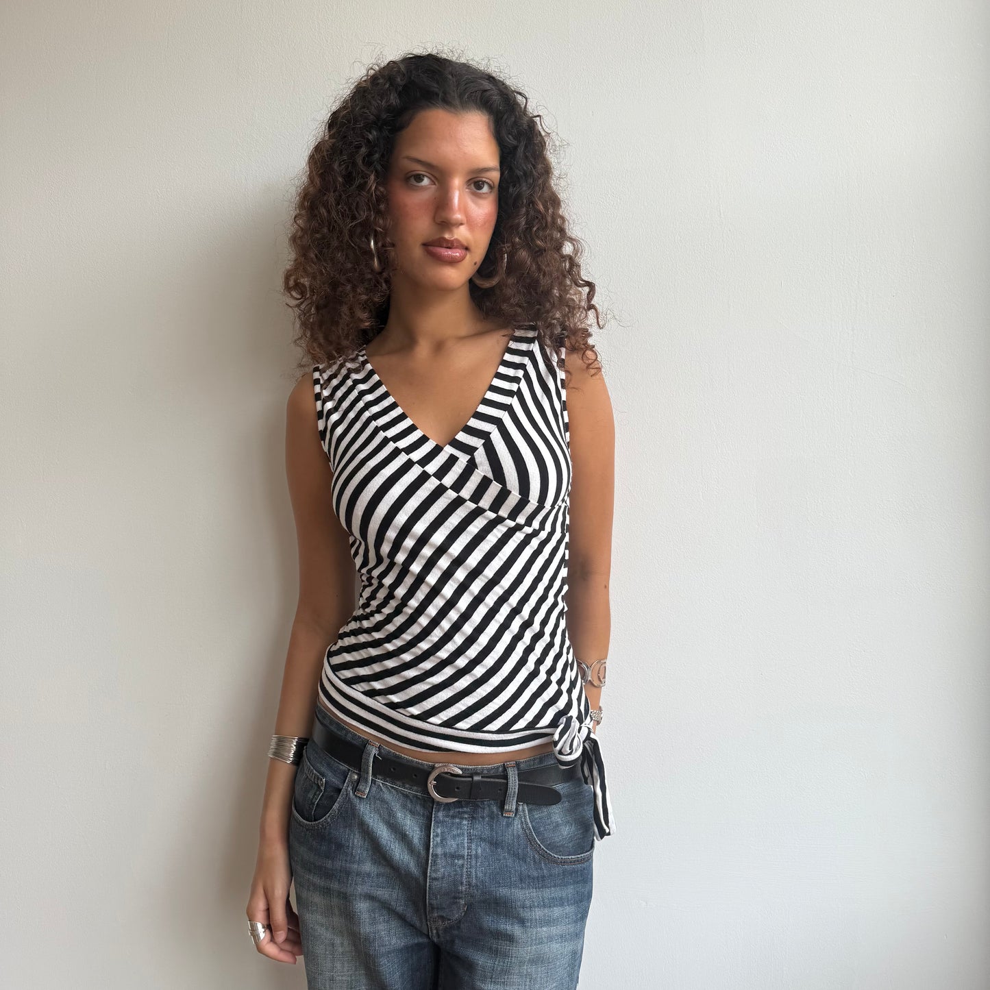 Black + white ballet wrap top - Size S/M